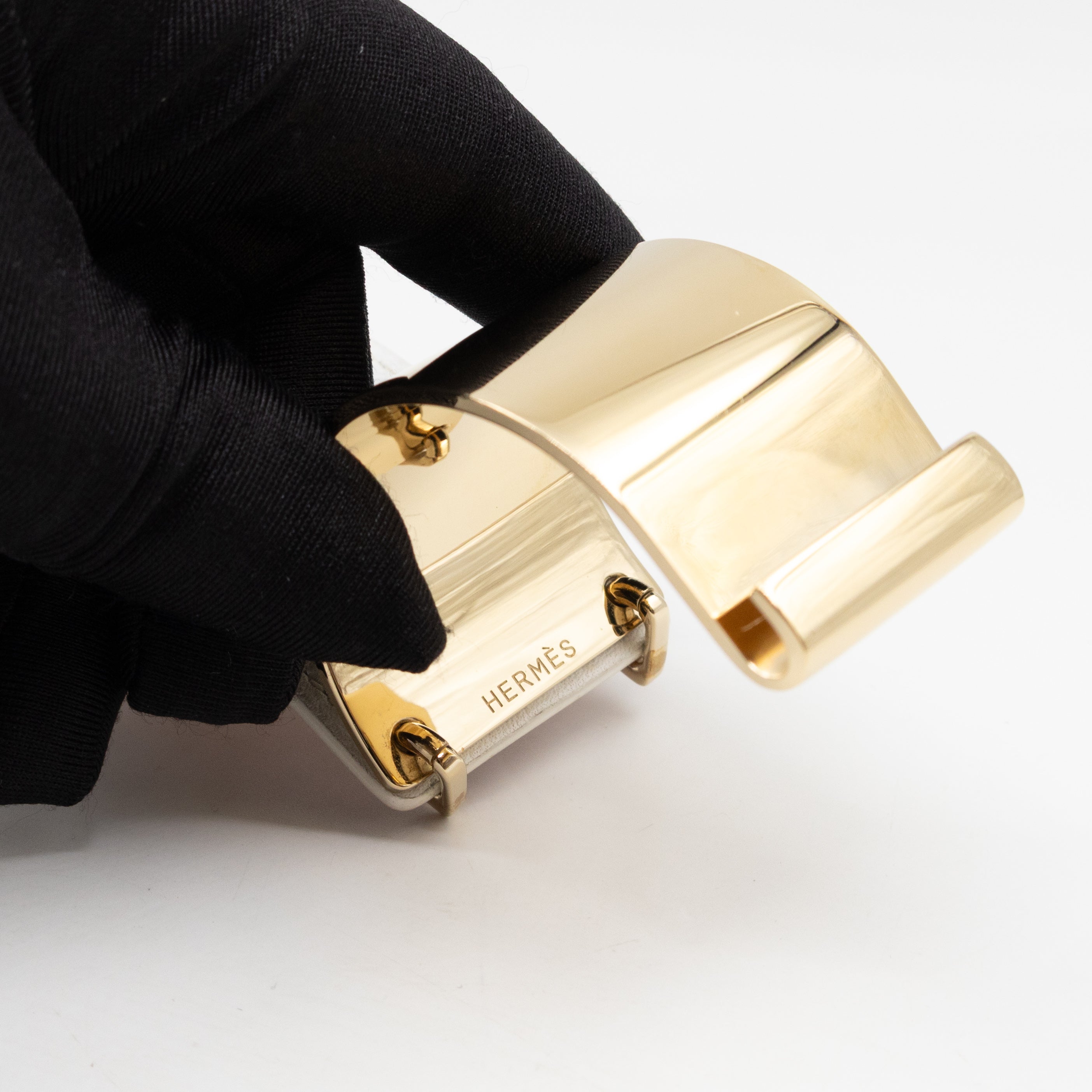 Thales Bangle Bracelet White Leather Gold