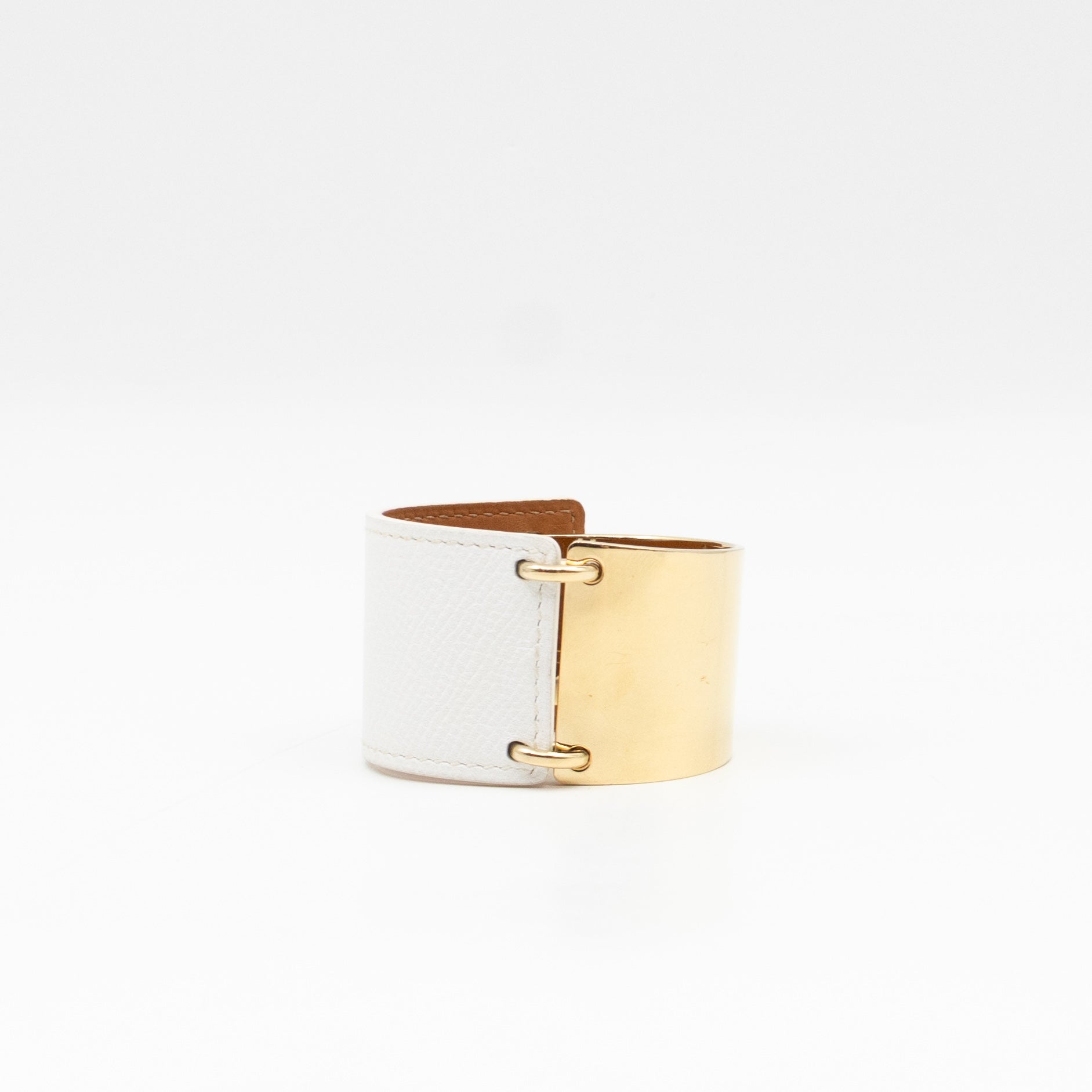Thales Bangle Bracelet White Leather Gold