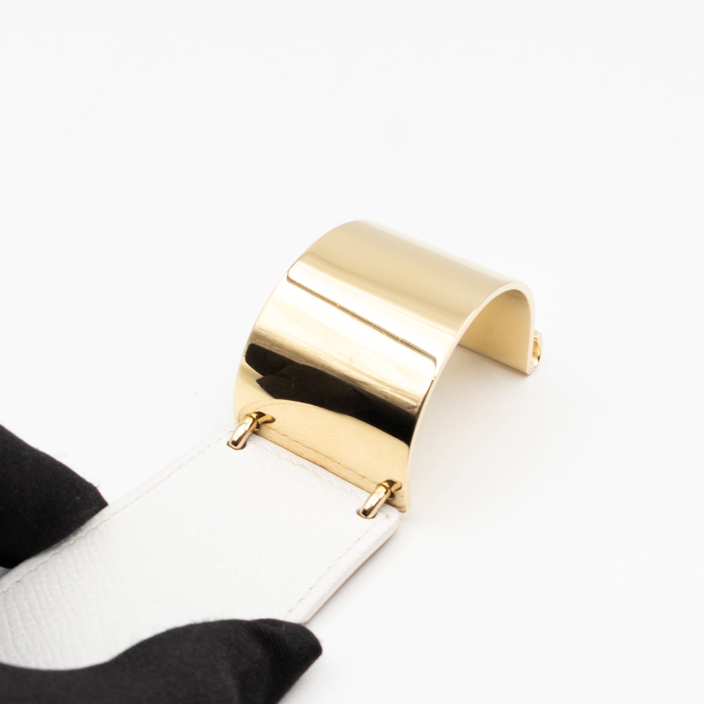 Thales Bangle Bracelet White Leather Gold