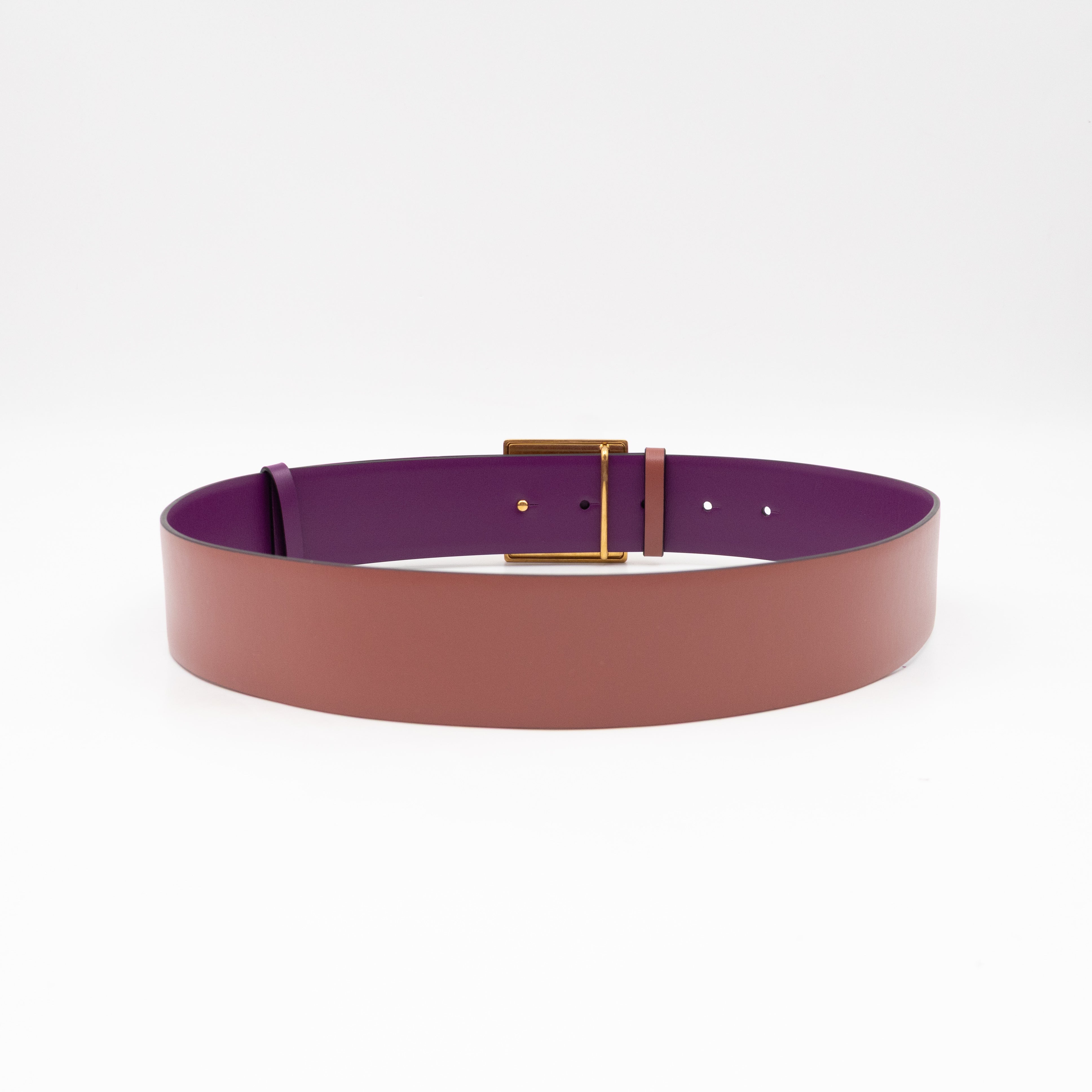 One Stud Reversible Purple and Mauve Leather Belt 70 cm