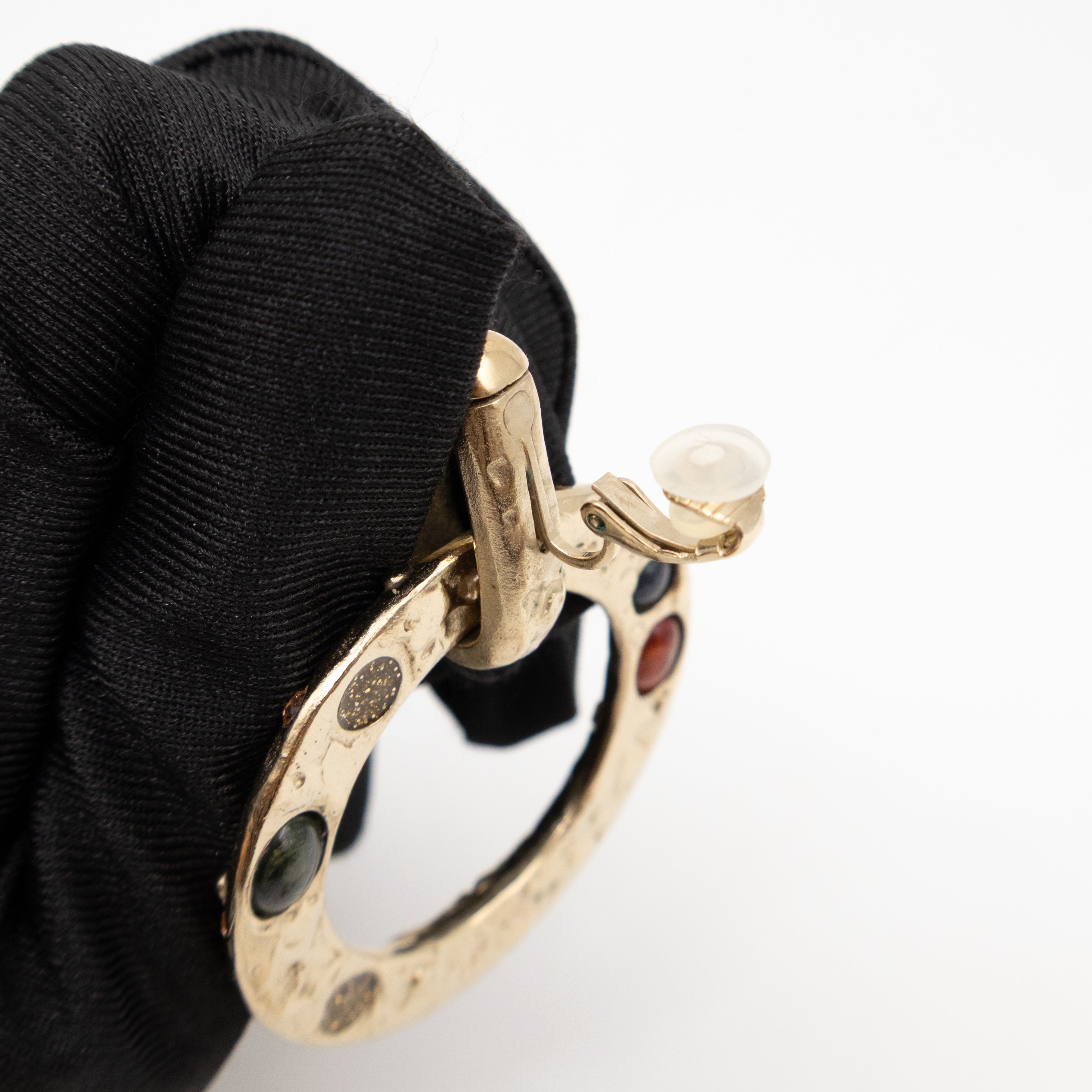 Hoop Clip-on Earrings Embellished Rhinestones Light Gold