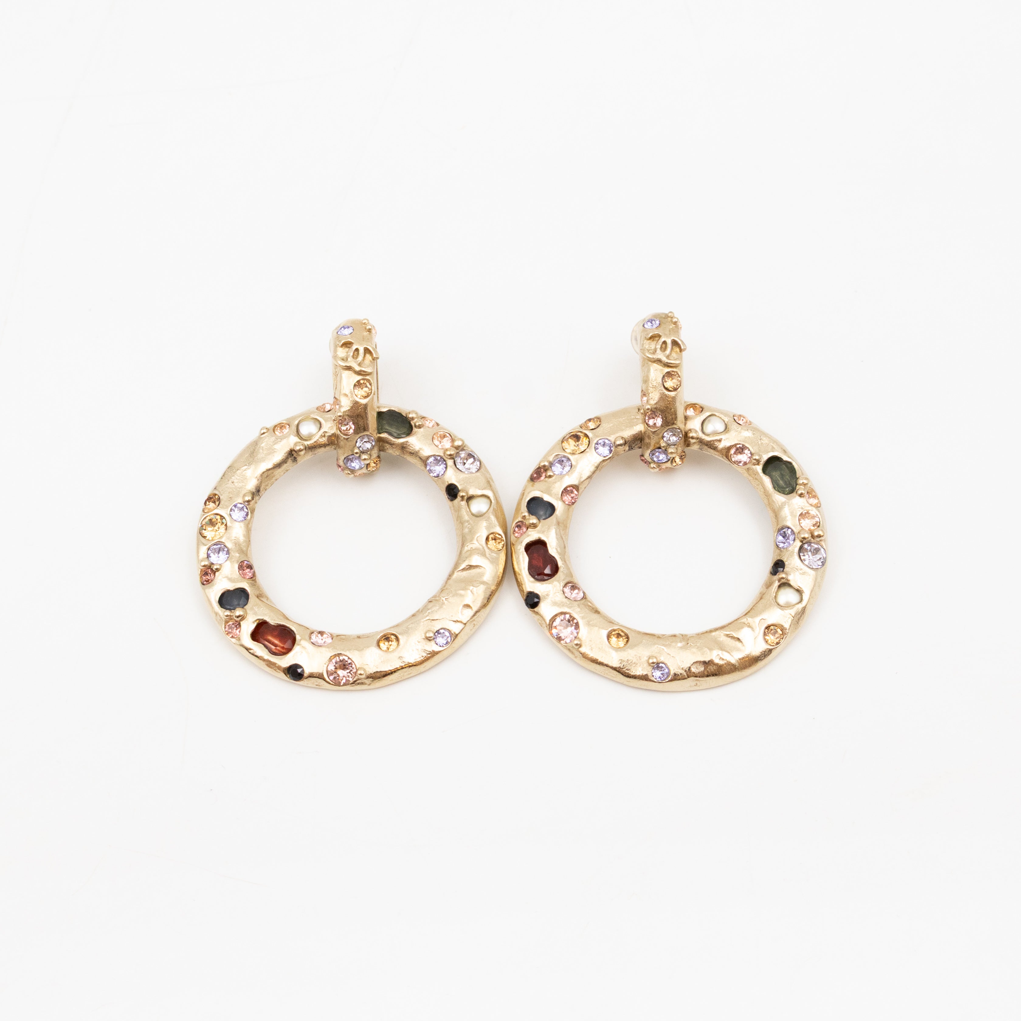 Hoop Clip-on Earrings Embellished Rhinestones Light Gold