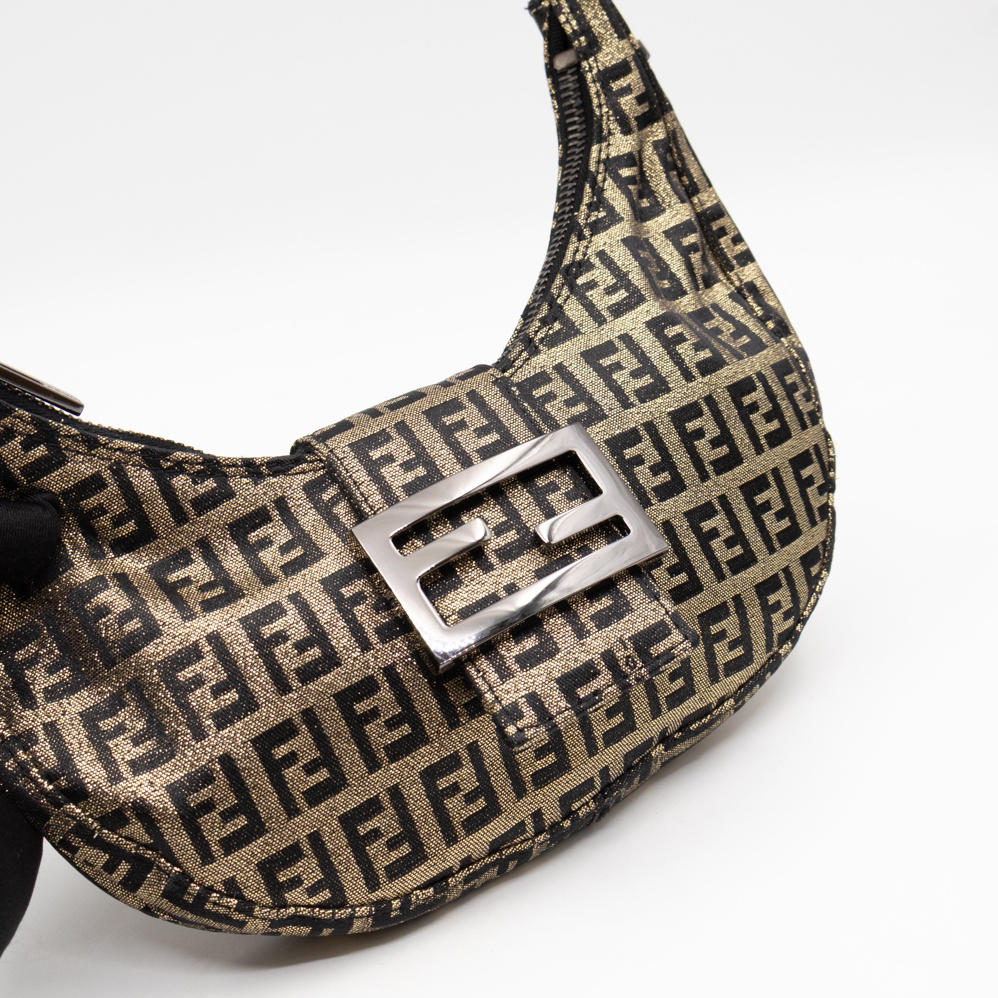 Baguette Croissant Mini Bag Zucca Glitter Black FF Monogram