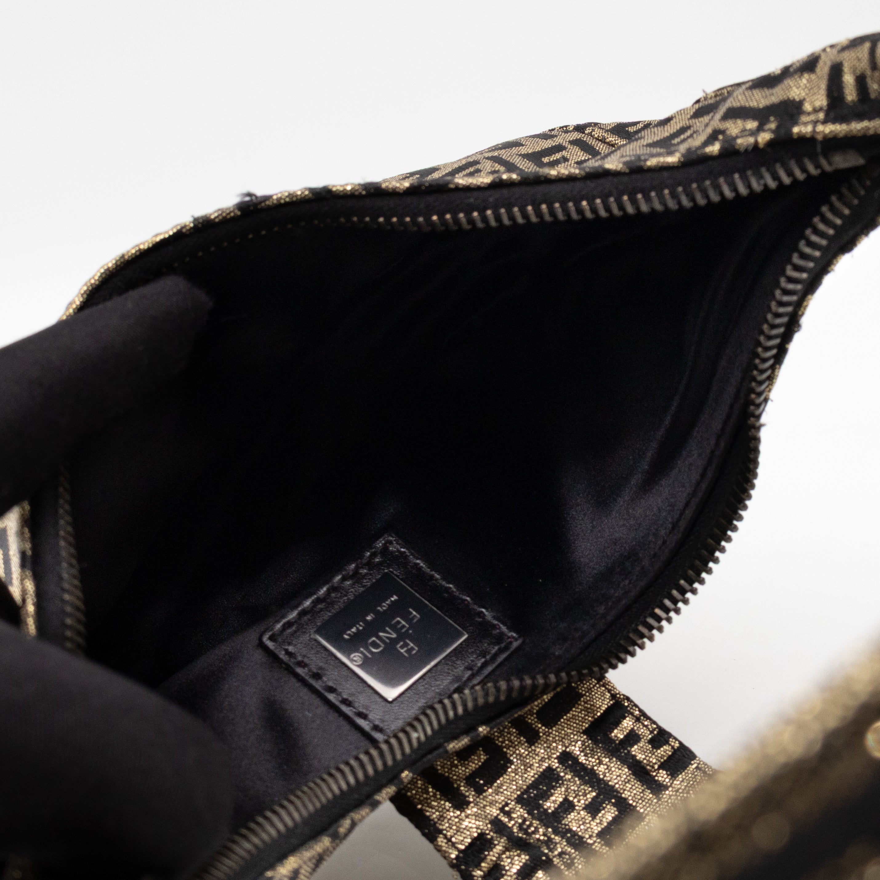 Baguette Croissant Mini Bag Zucca Glitter Black FF Monogram