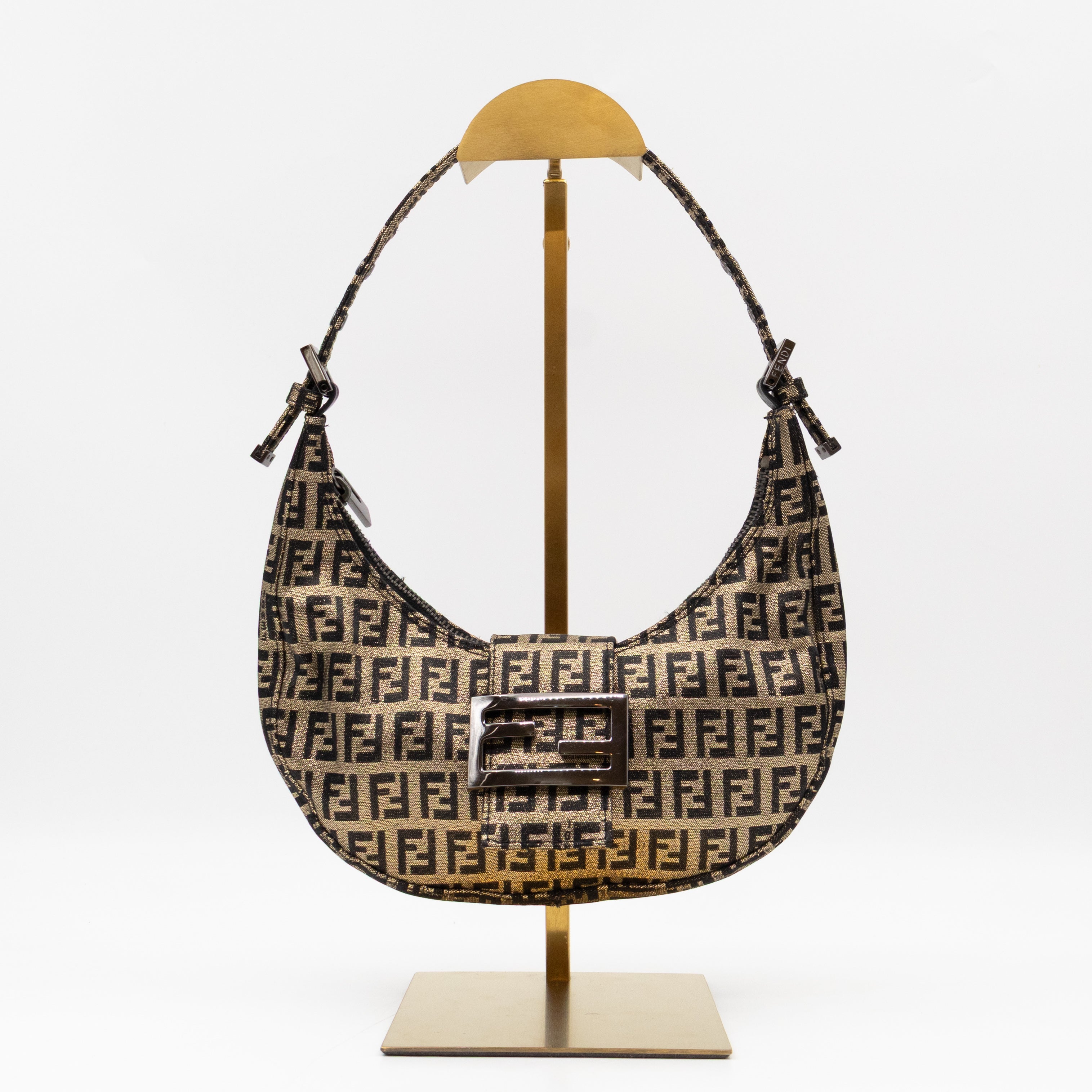 Baguette Croissant Mini Bag Zucca Glitter Black FF Monogram