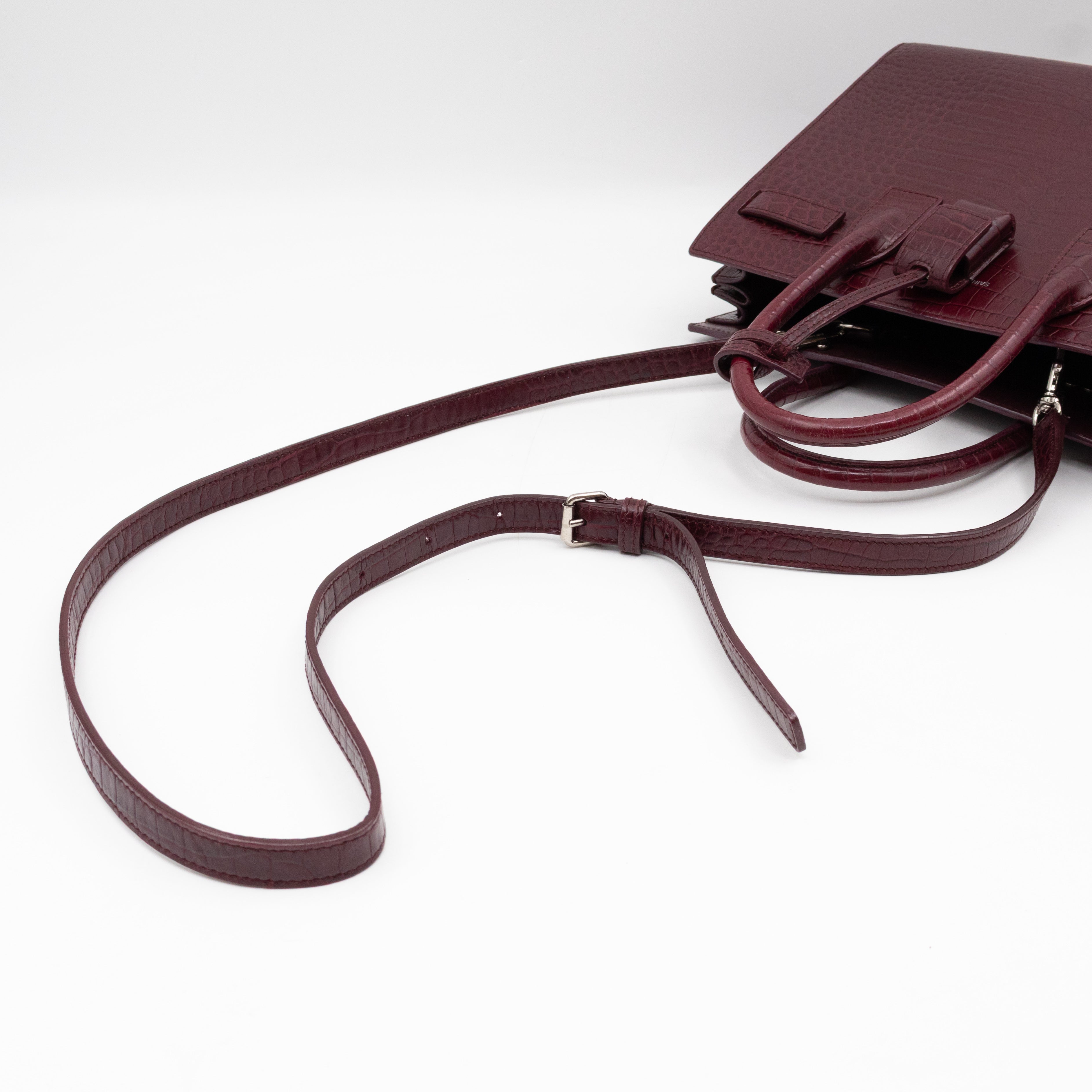 Sac de Jour Baby Burgundy Croc Embossed Leather