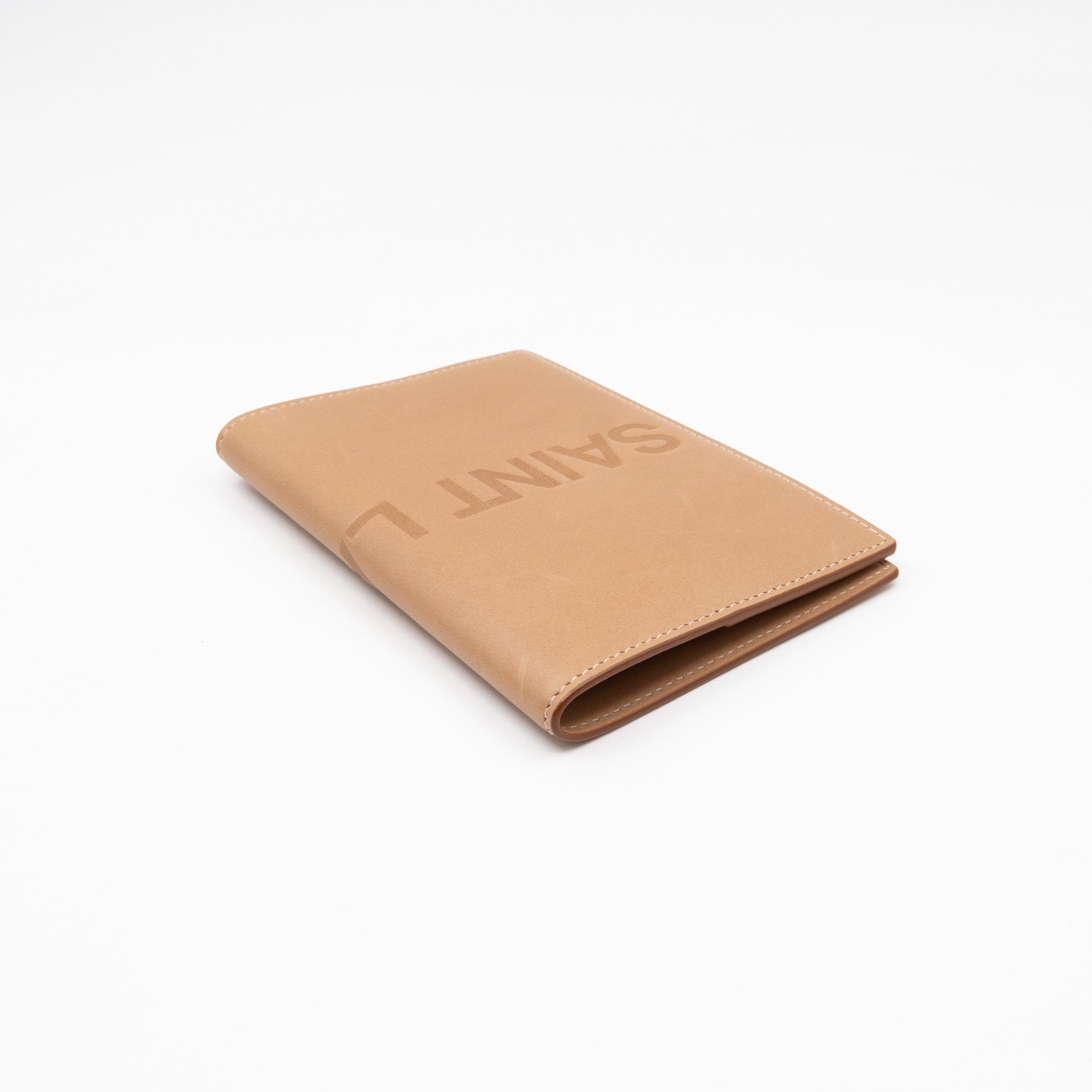 Logo Passport Cover Beige Leather