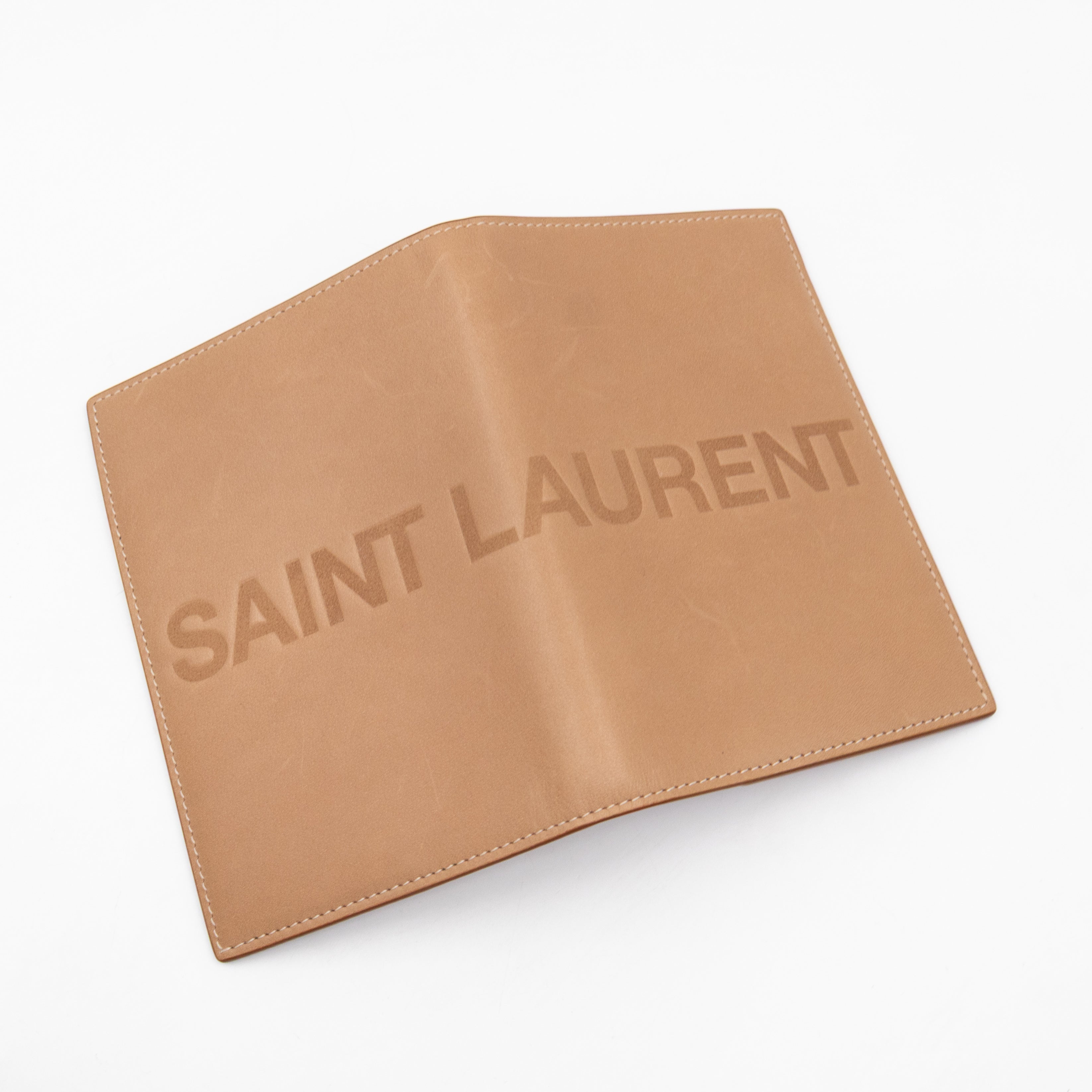 Logo Passport Cover Beige Leather