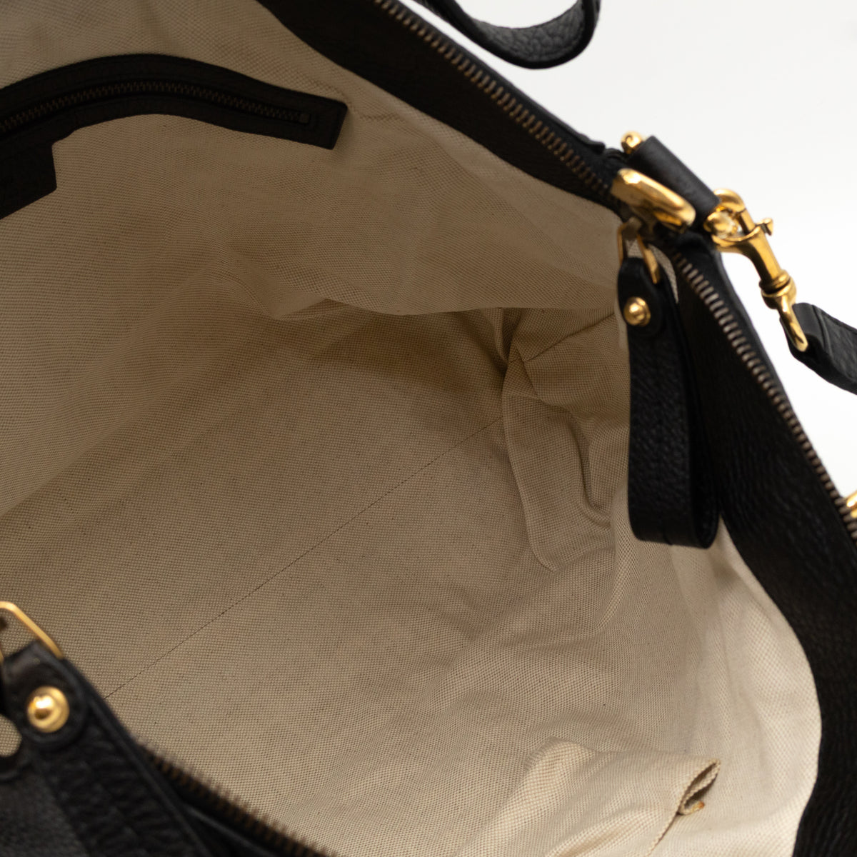 GG Ride Medium Top Handle Tote Bag Black Pebbled Calfskin Leather