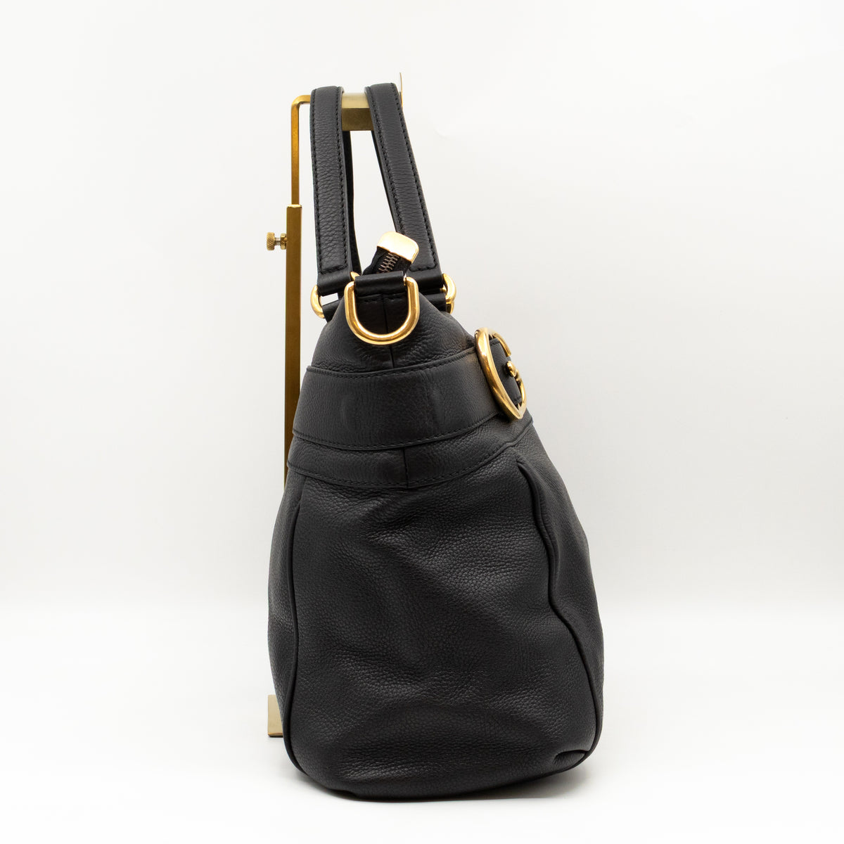 GG Ride Medium Top Handle Tote Bag Black Pebbled Calfskin Leather