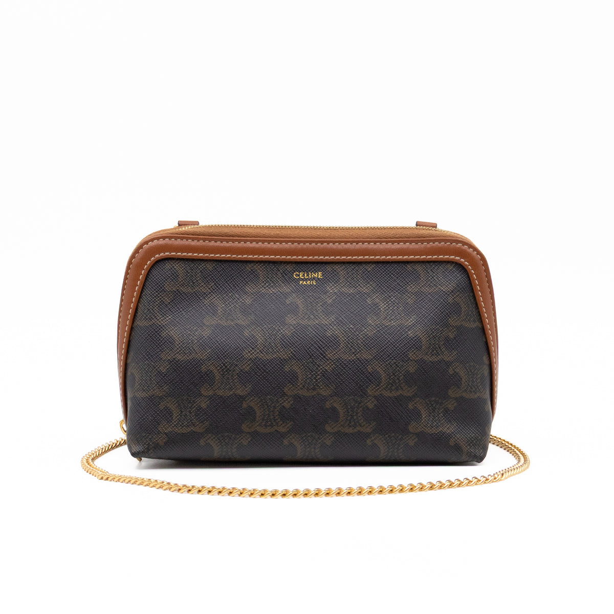 Clutch on Chain Triomphe Canvas Brown