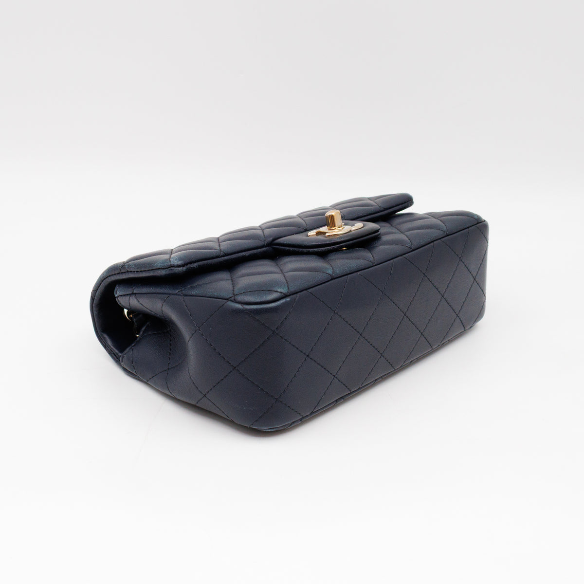 Classic Single Flap Mini Rectangular Navy Lambskin Leather