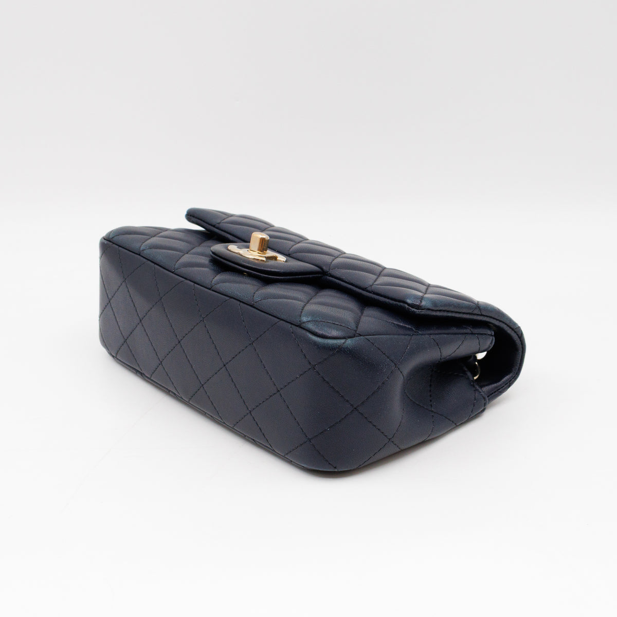 Classic Single Flap Mini Rectangular Navy Lambskin Leather