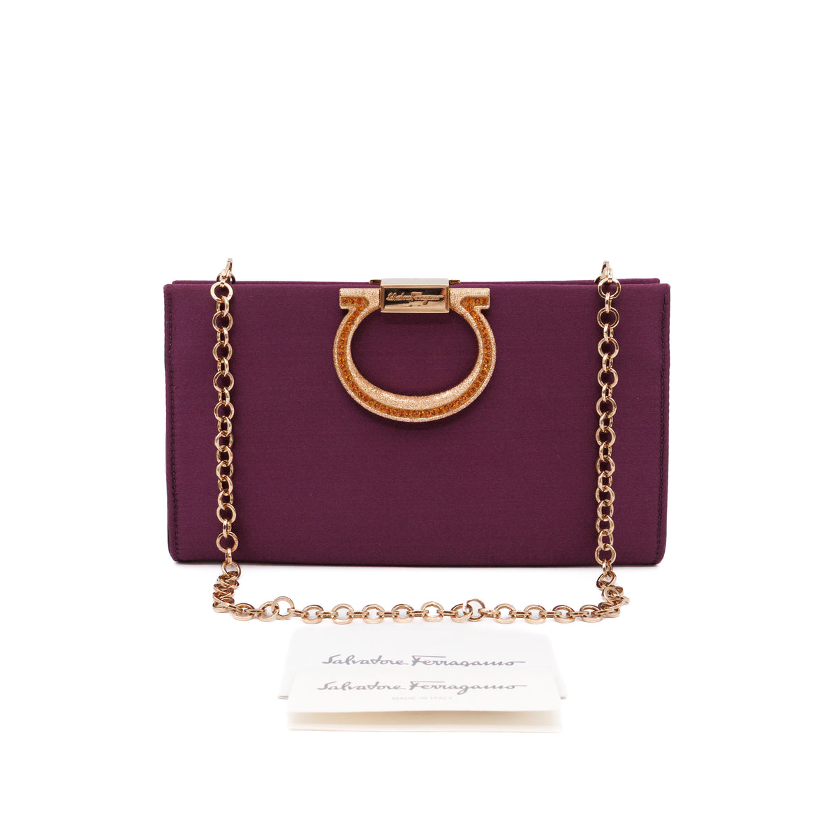 Musa Gancini Clutch with Chain Amethyst Satin