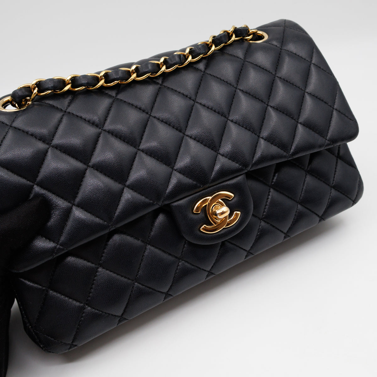 Classic Double Flap Bag Medium Black Lambskin Leather Gold