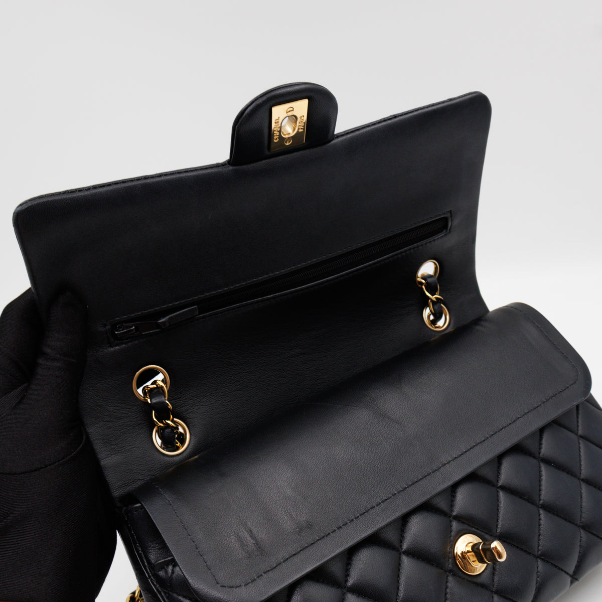 Classic Double Flap Bag Medium Black Lambskin Leather Gold