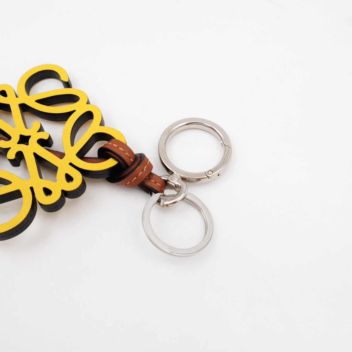 Anagram Bag Charm Key Holder Yellow Calfskin