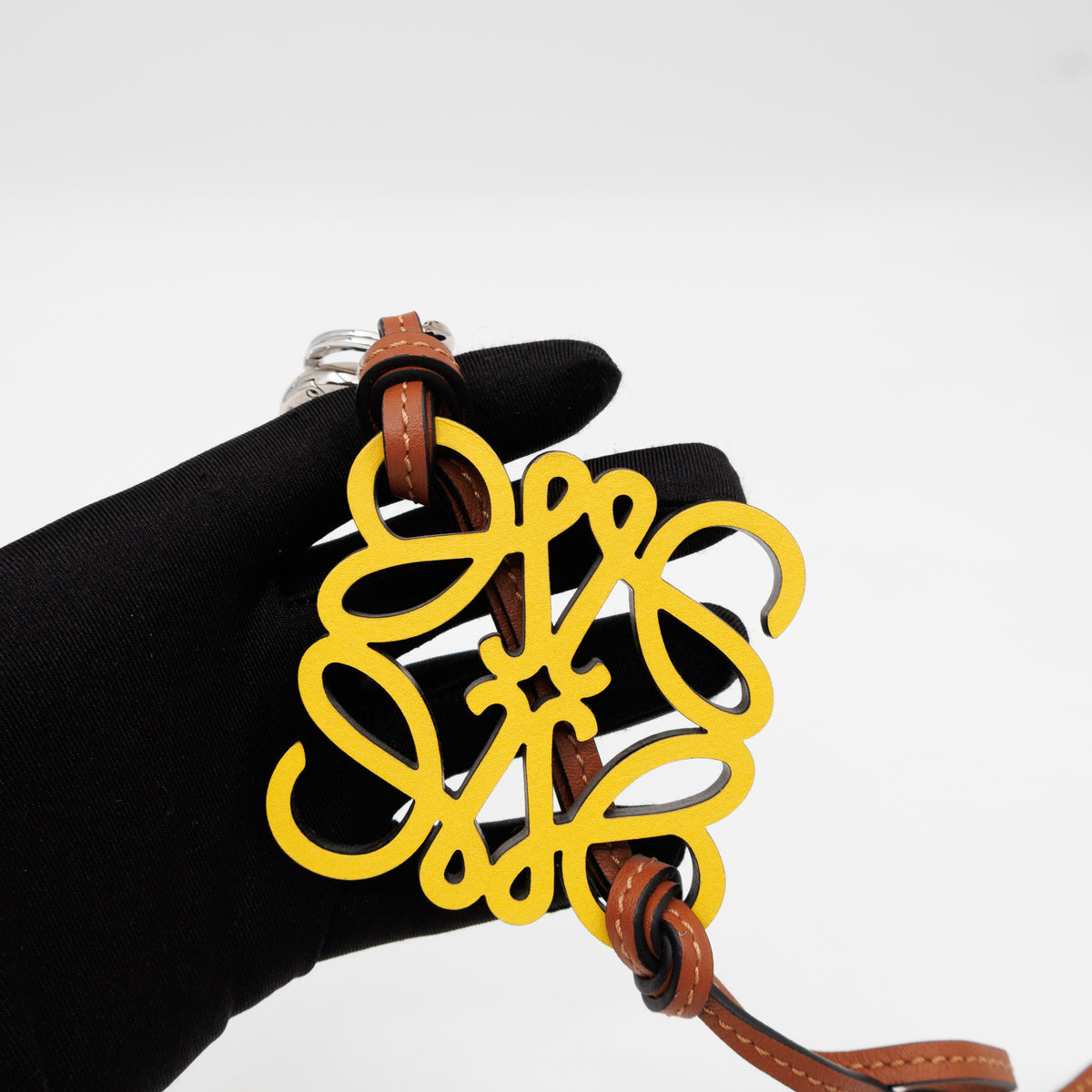 Anagram Bag Charm Key Holder Yellow Calfskin
