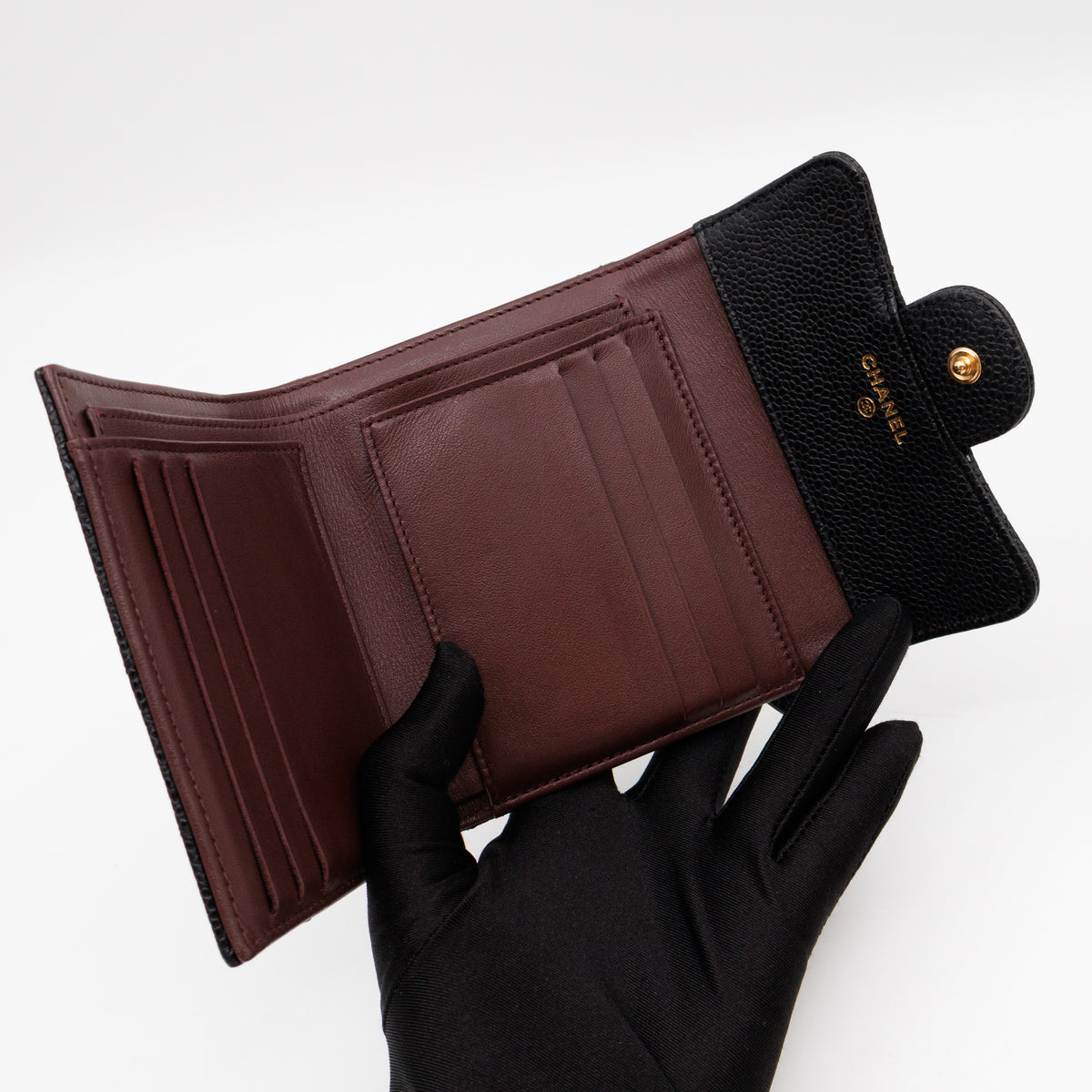 Small Classic Flap Wallet Black Caviar Gold