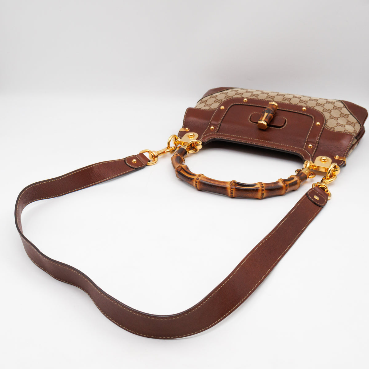 Peggy Bamboo Handle Shoulder Bag GG Canvas Brown