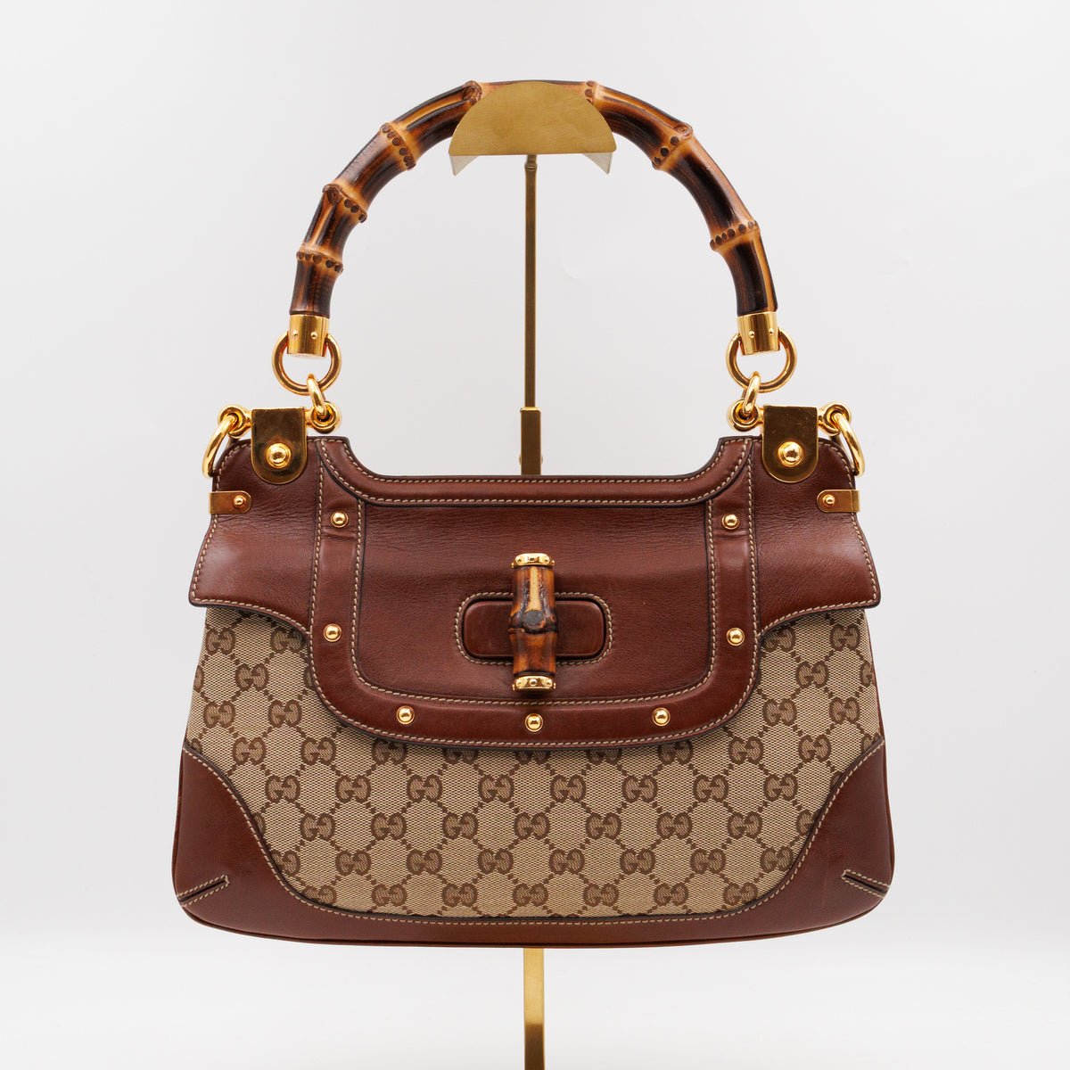 Peggy Bamboo Handle Shoulder Bag GG Canvas Brown