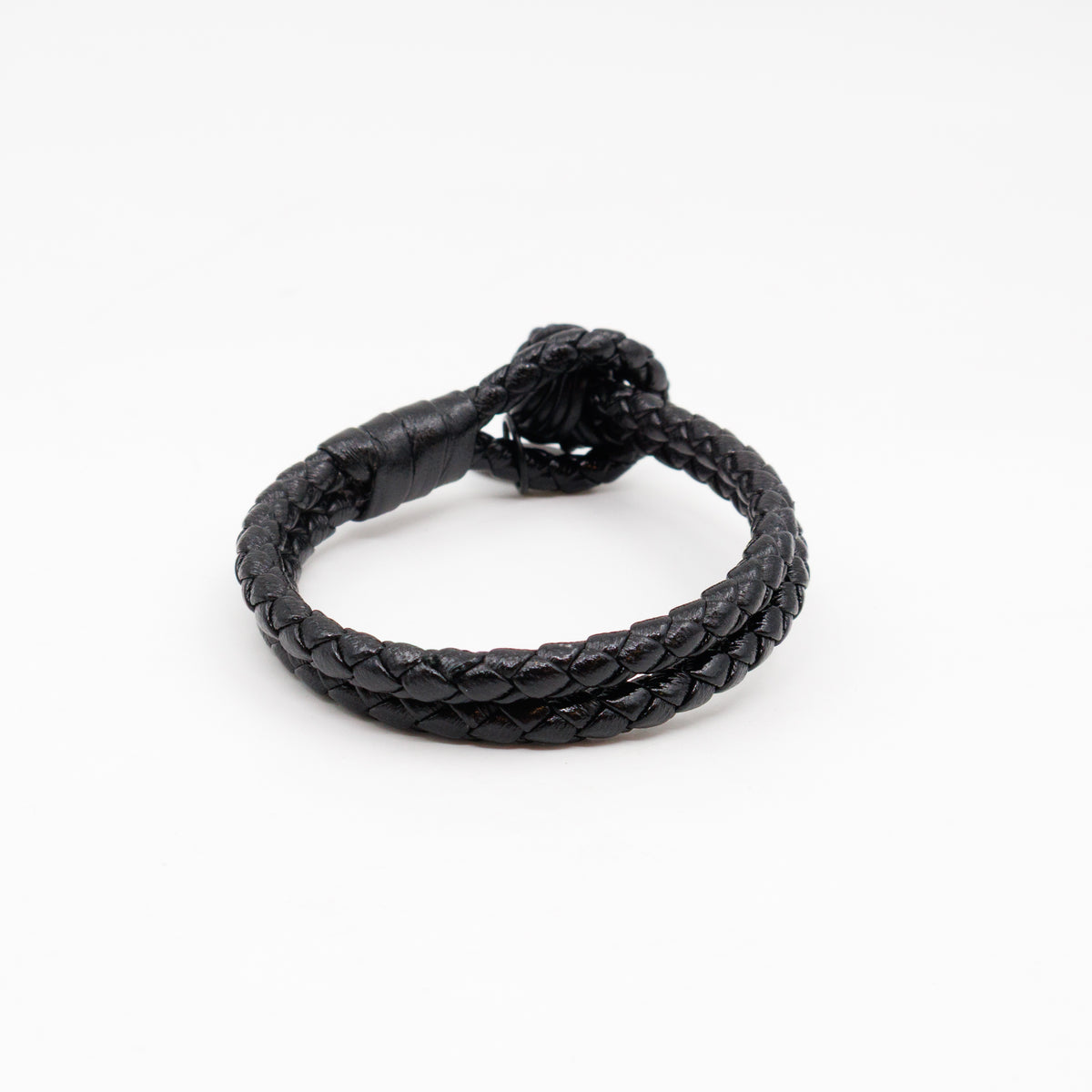 Double Strand Intrecciato Leather Bracelet Black
