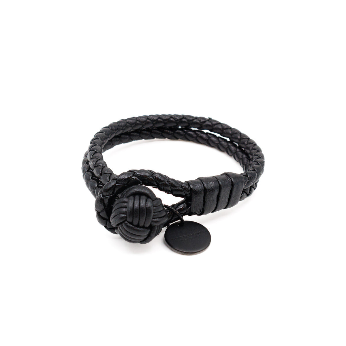 Double Strand Intrecciato Leather Bracelet Black