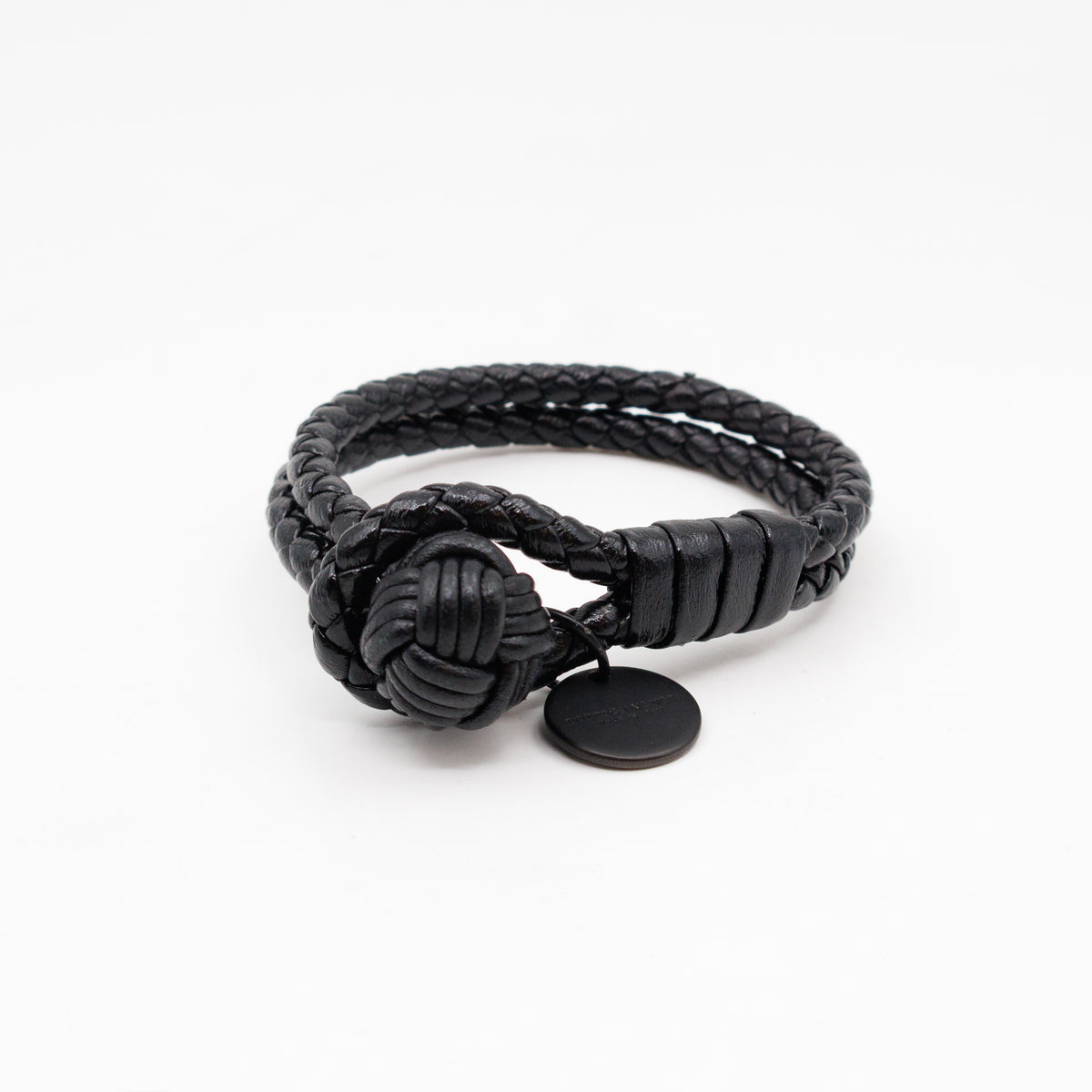Double Strand Intrecciato Leather Bracelet Black