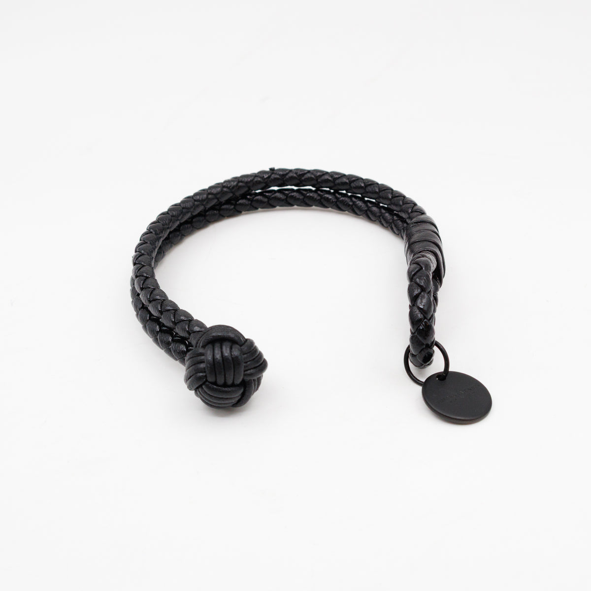 Double Strand Intrecciato Leather Bracelet Black
