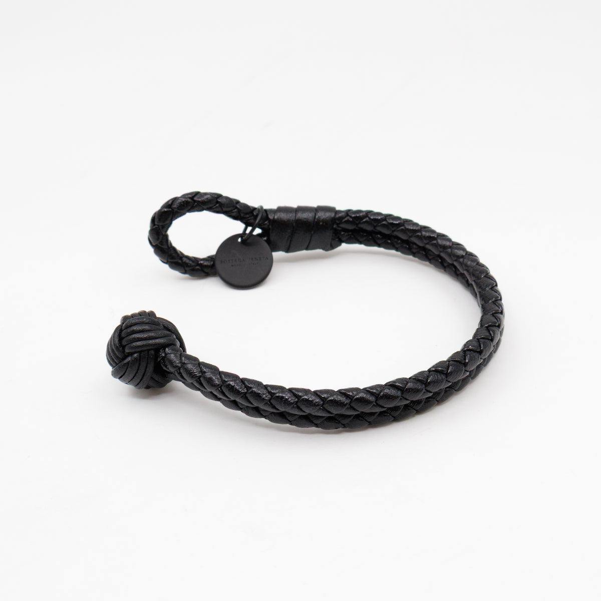 Double Strand Intrecciato Leather Bracelet Black