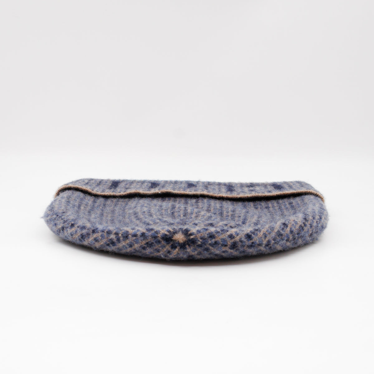 Wool Knit Beanie Checkered Grey