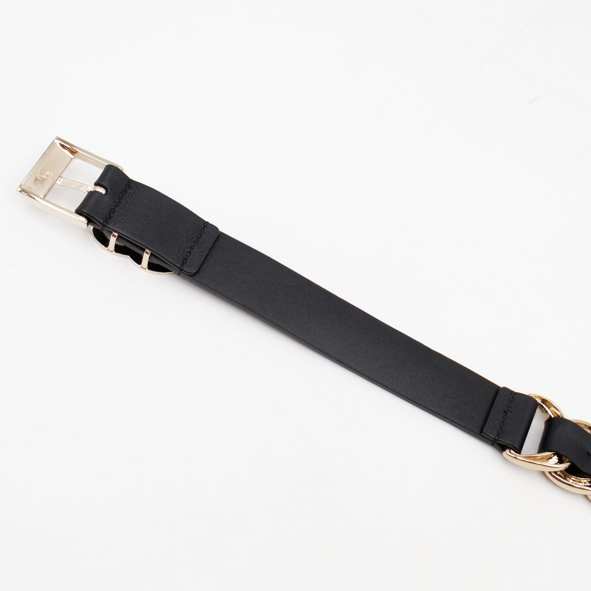 Chain Braided Belt Black Leather 90 cm