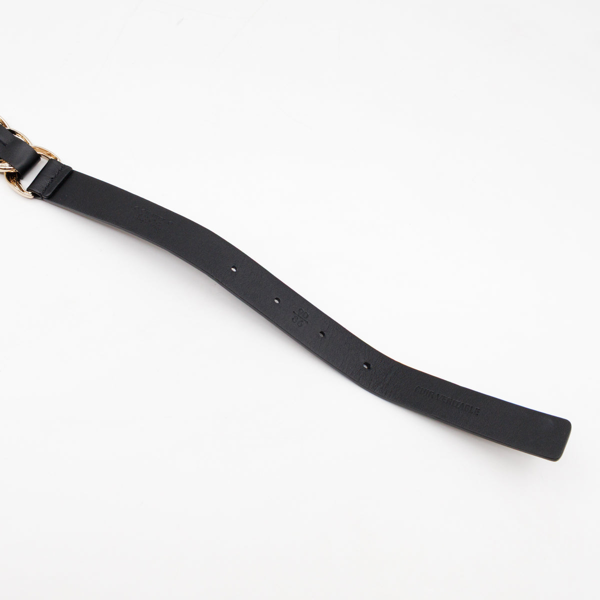Chain Braided Belt Black Leather 90 cm
