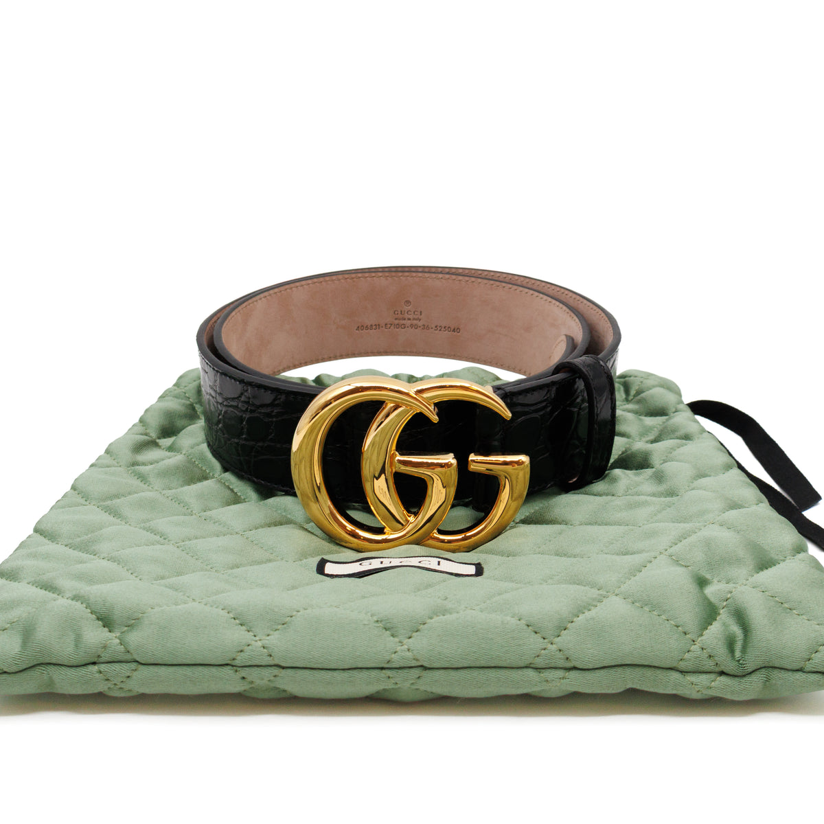 GG Marmont Black Caiman Crocodile Belt 90 cm