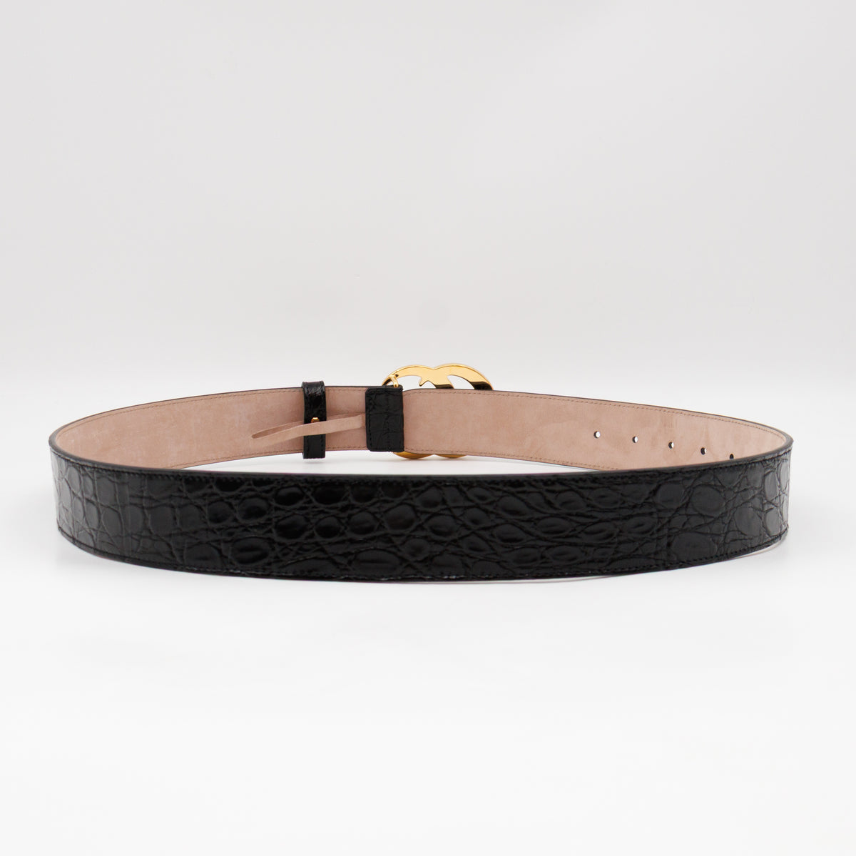 GG Marmont Black Caiman Crocodile Belt 90 cm