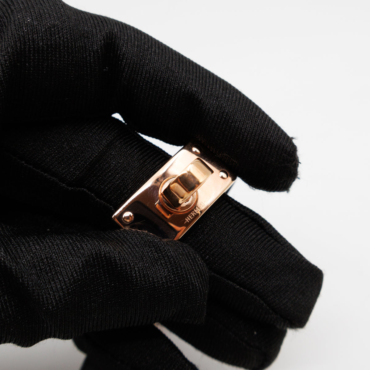 Kelly Glove Clip Black Leather Rose Gold