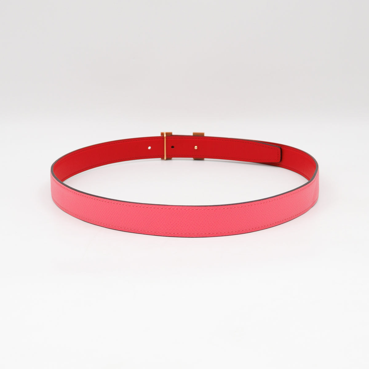 Mini Constance Buckle & Reversible Red and Rose Azalee Leather Belt 75 cm