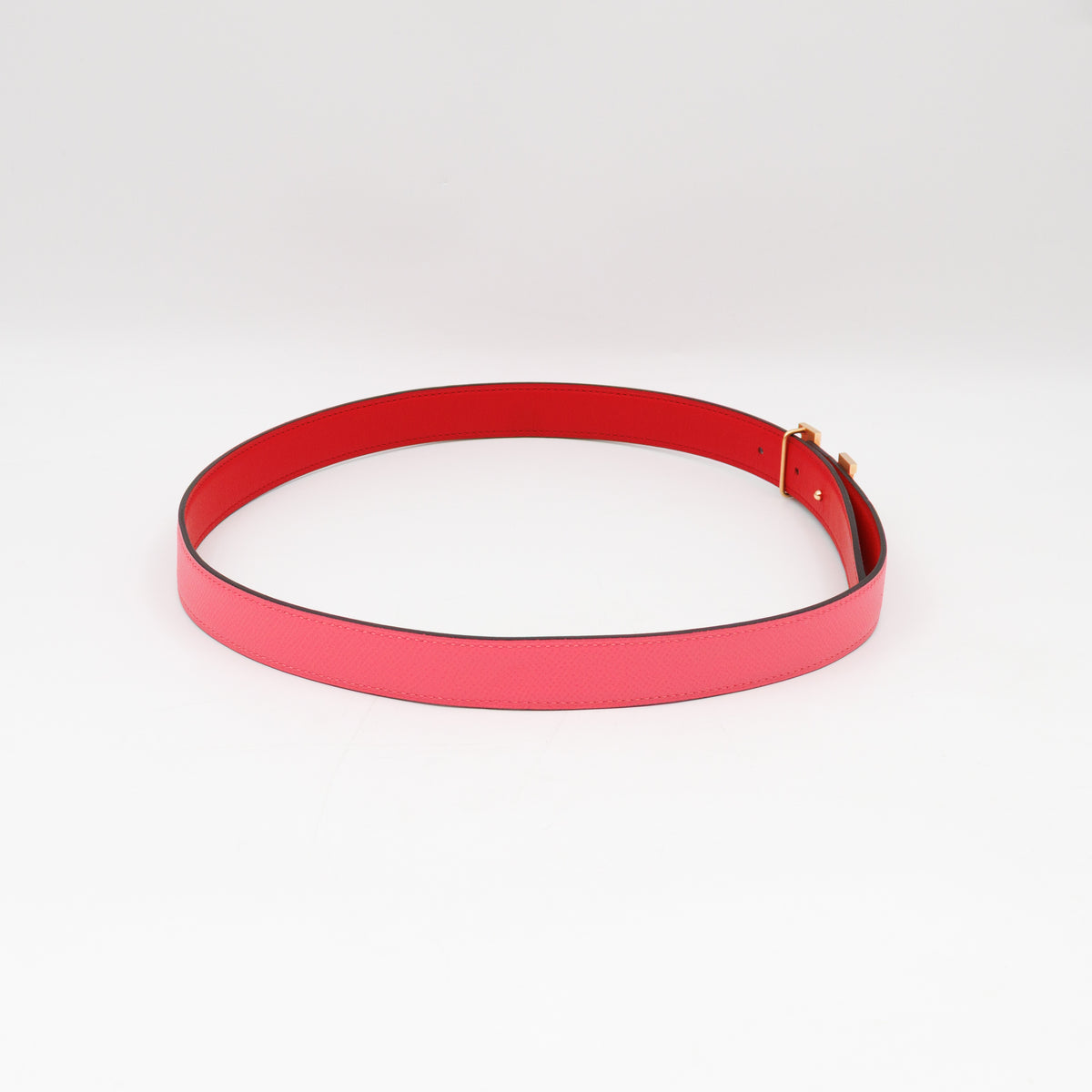Mini Constance Buckle & Reversible Red and Rose Azalee Leather Belt 75 cm