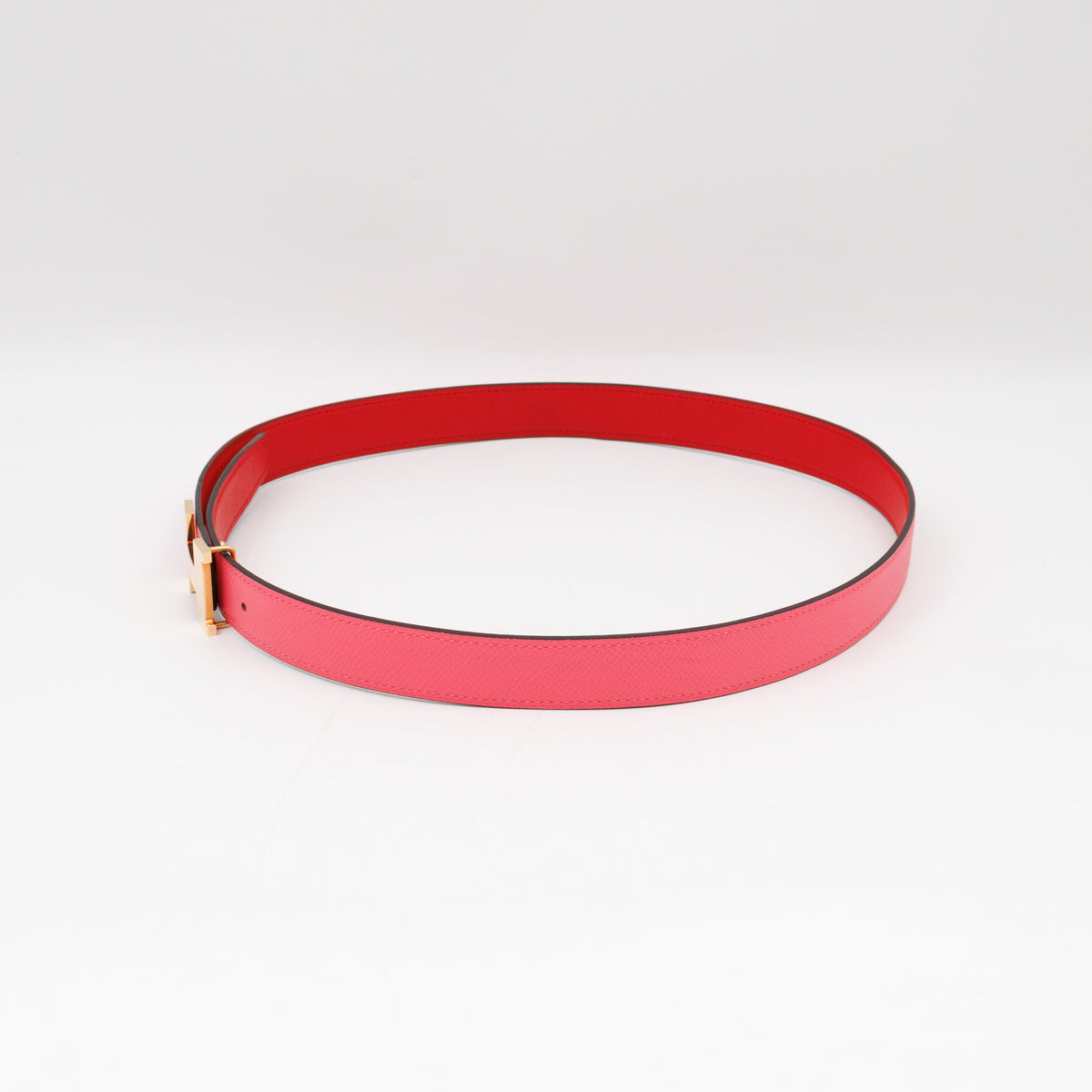 Mini Constance Buckle & Reversible Red and Rose Azalee Leather Belt 75 cm