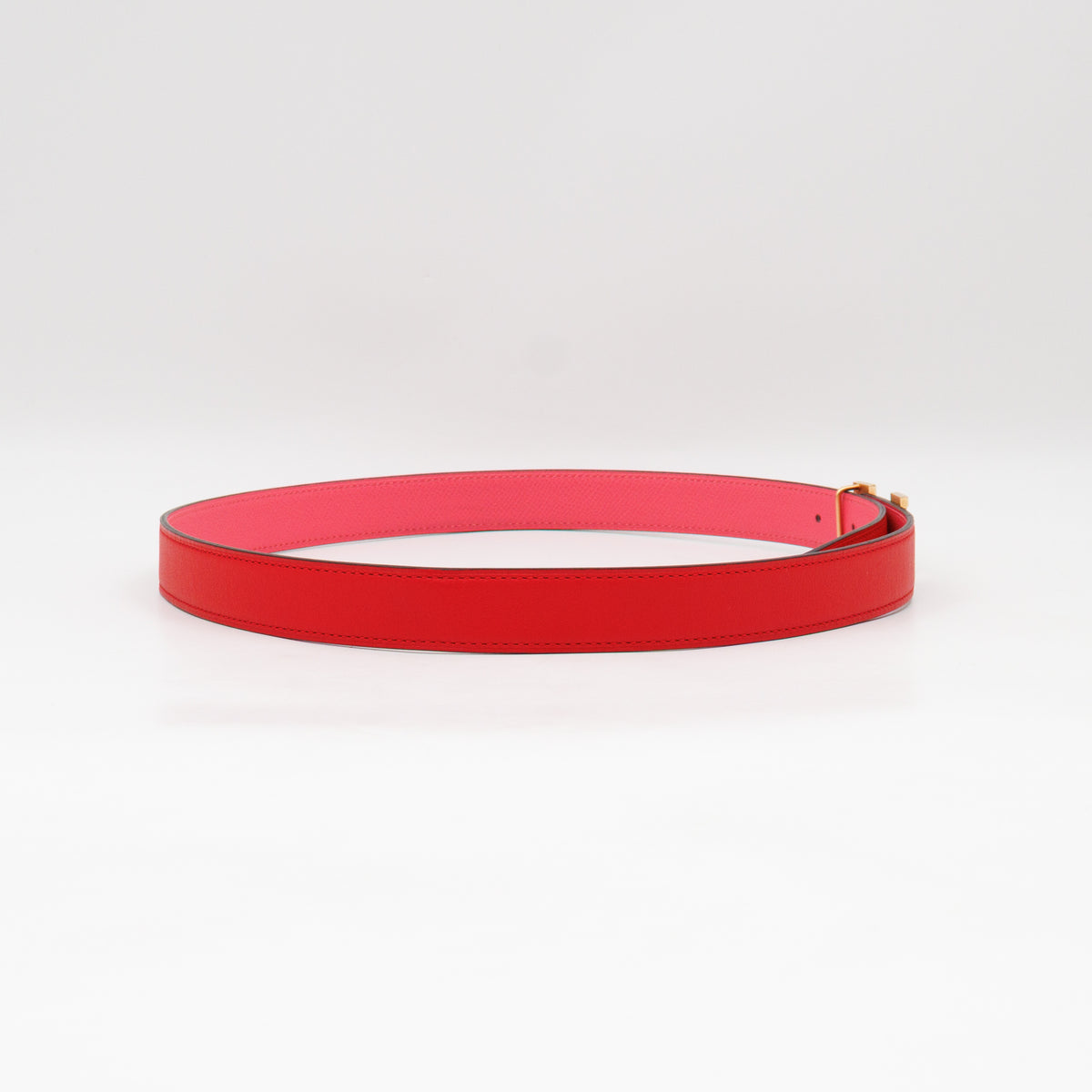 Mini Constance Buckle & Reversible Red and Rose Azalee Leather Belt 75 cm