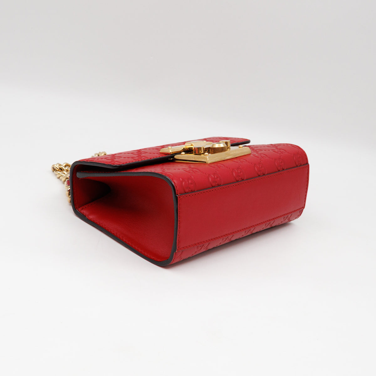Padlock Flap Bag Small Hibiscus Red GG Guccissima