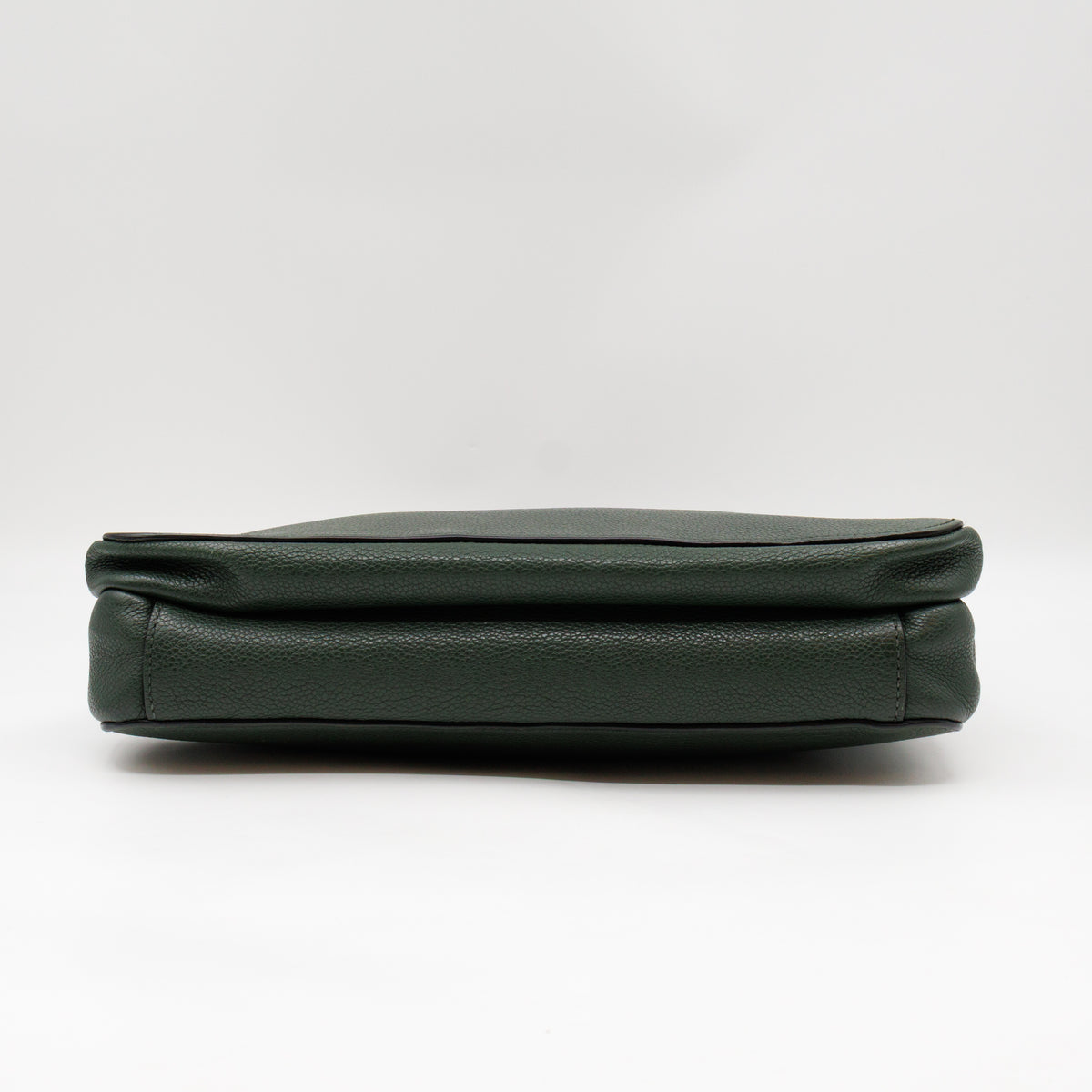 Flat Pocket Messenger Bag Dark Green Leather