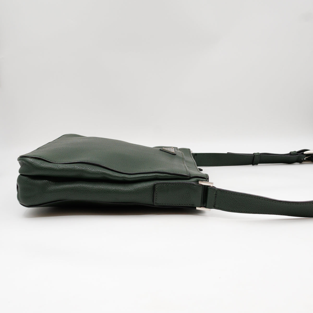 Flat Pocket Messenger Bag Dark Green Leather
