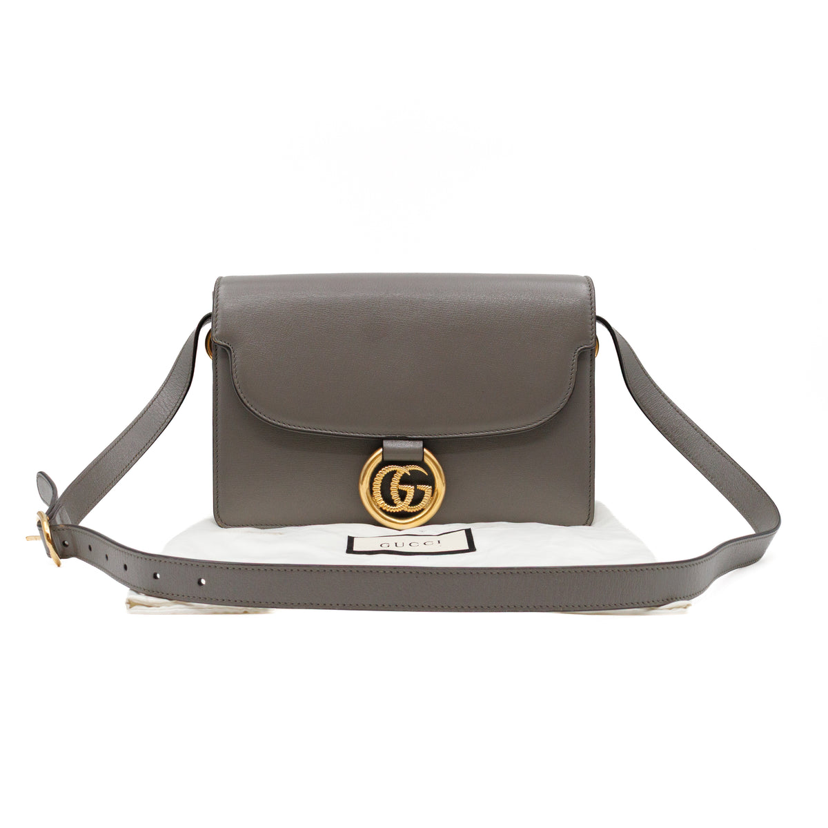GG Ring Small Shoulder Bag Grey Leather