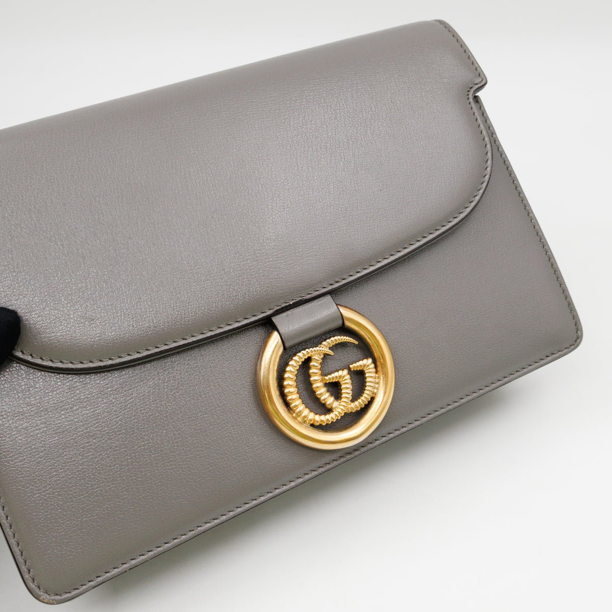 GG Ring Small Shoulder Bag Grey Leather