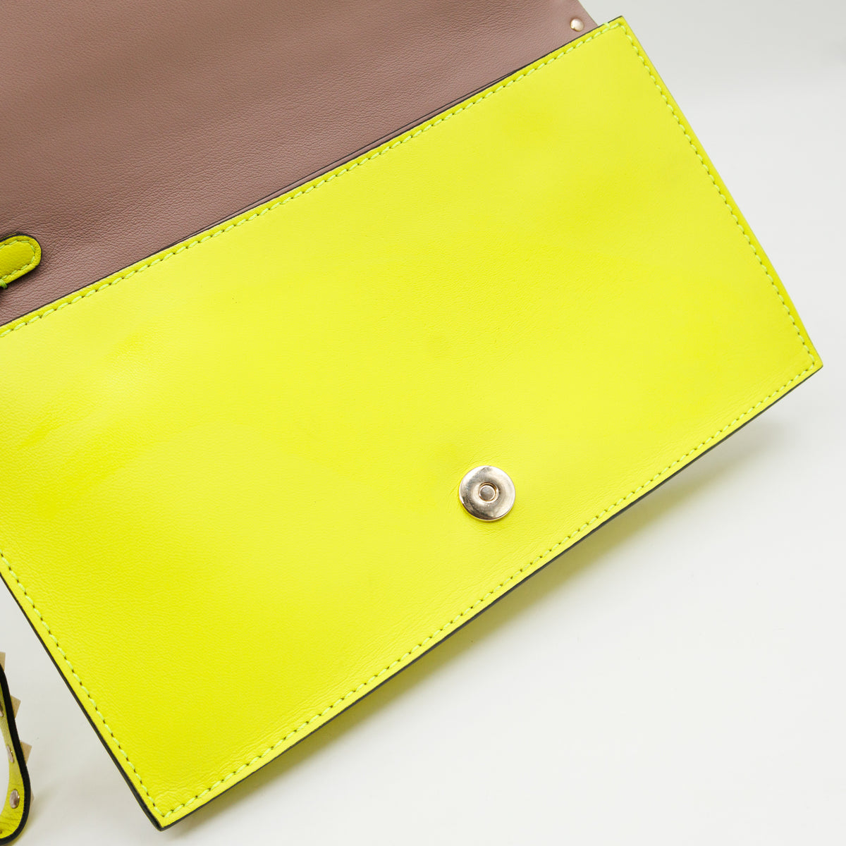 Rockstud Flap Clutch Neon Yellow Leather