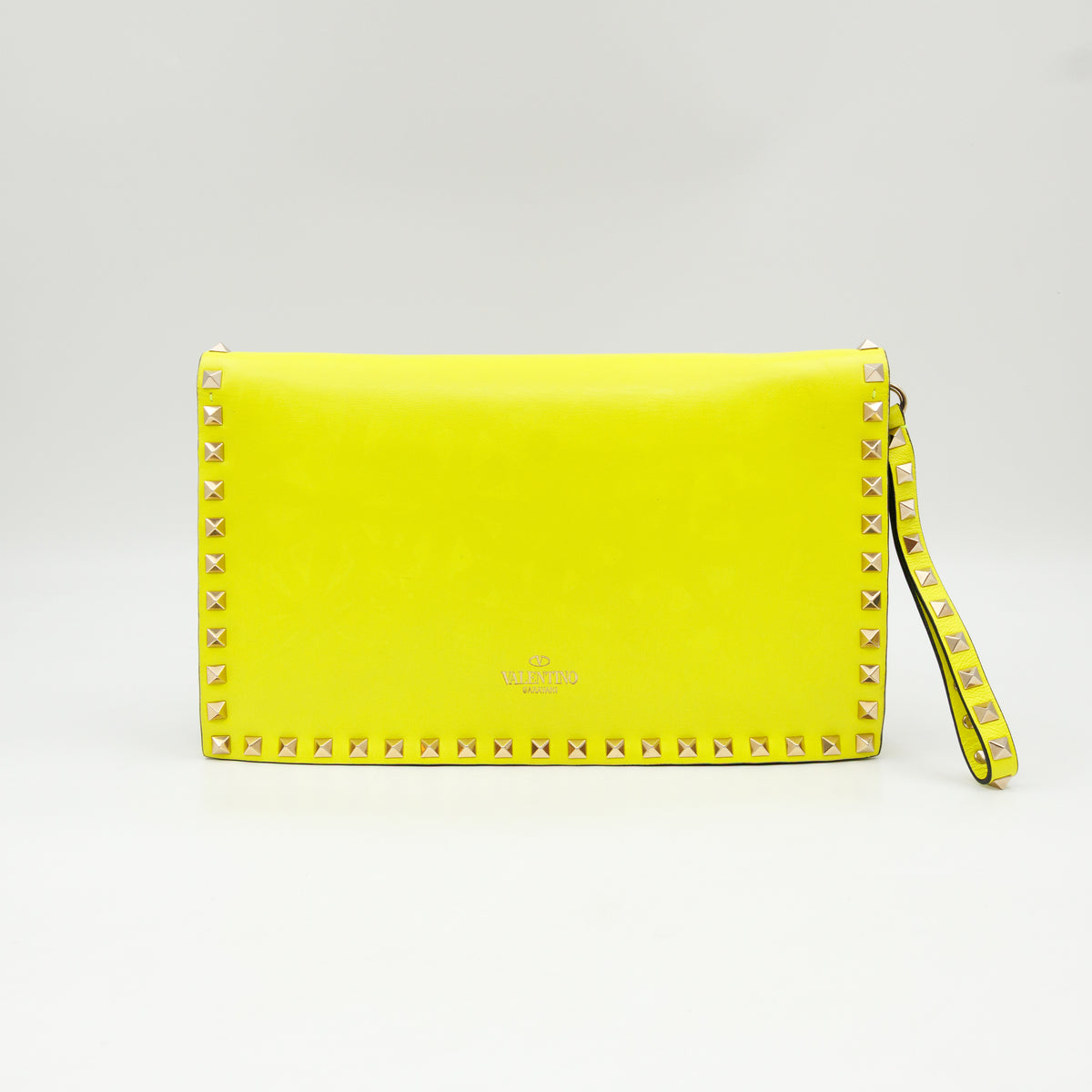 Rockstud Flap Clutch Neon Yellow Leather