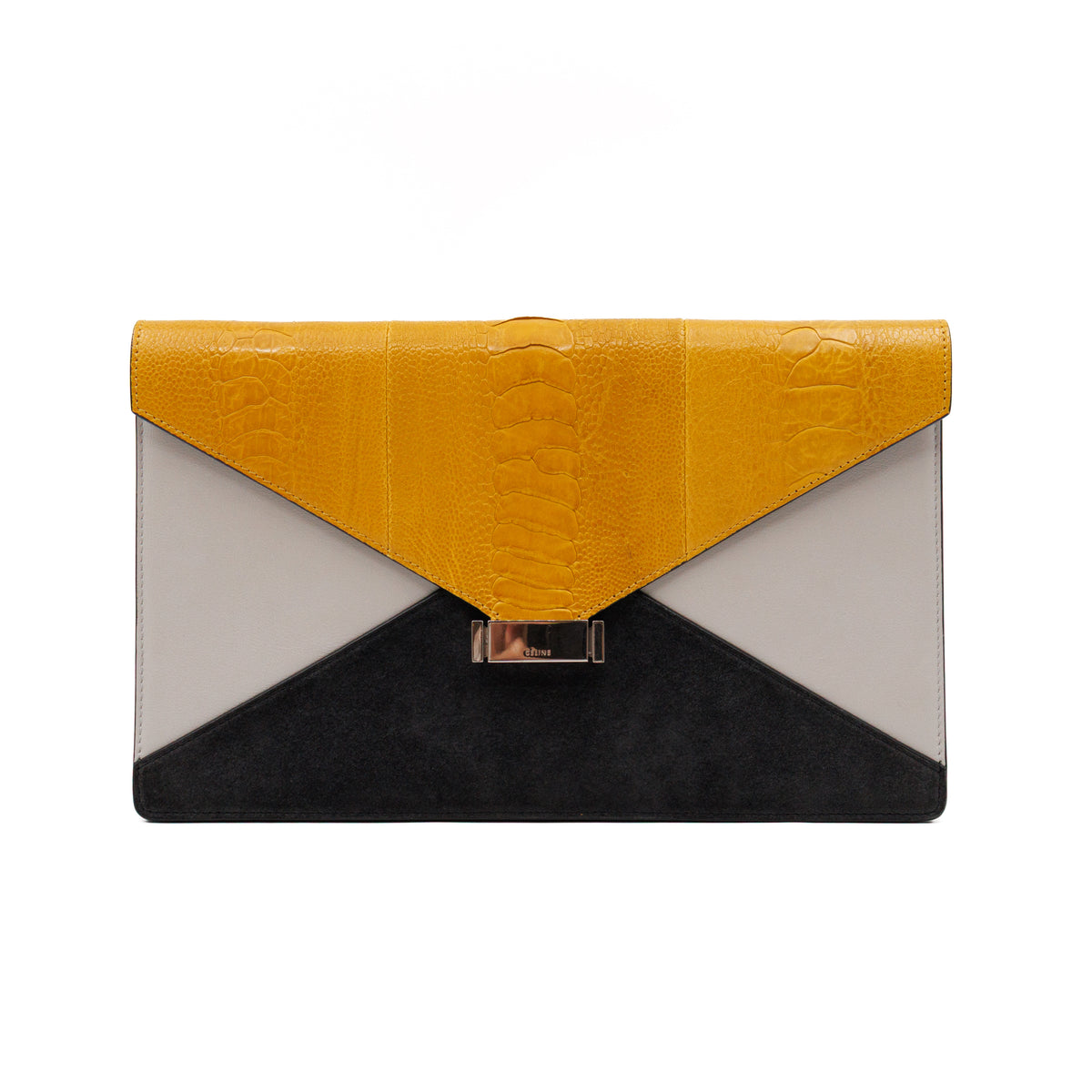 Tri-Color Diamond Clutch Ostrich Leather & Suede