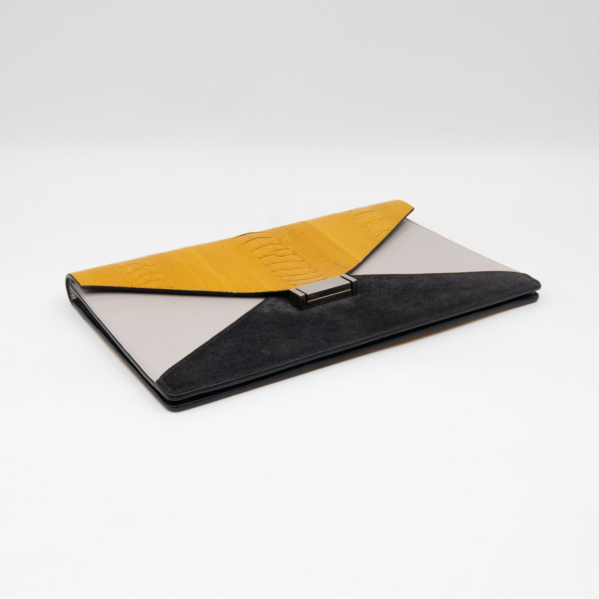 Tri-Color Diamond Clutch Ostrich Leather & Suede