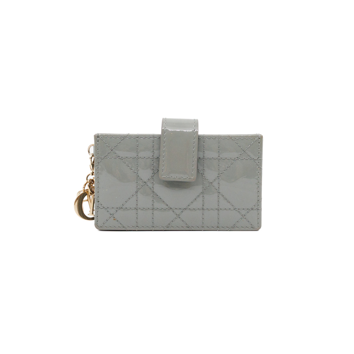 Lady Dior Jasmine Card Holder Grey Patent Leather